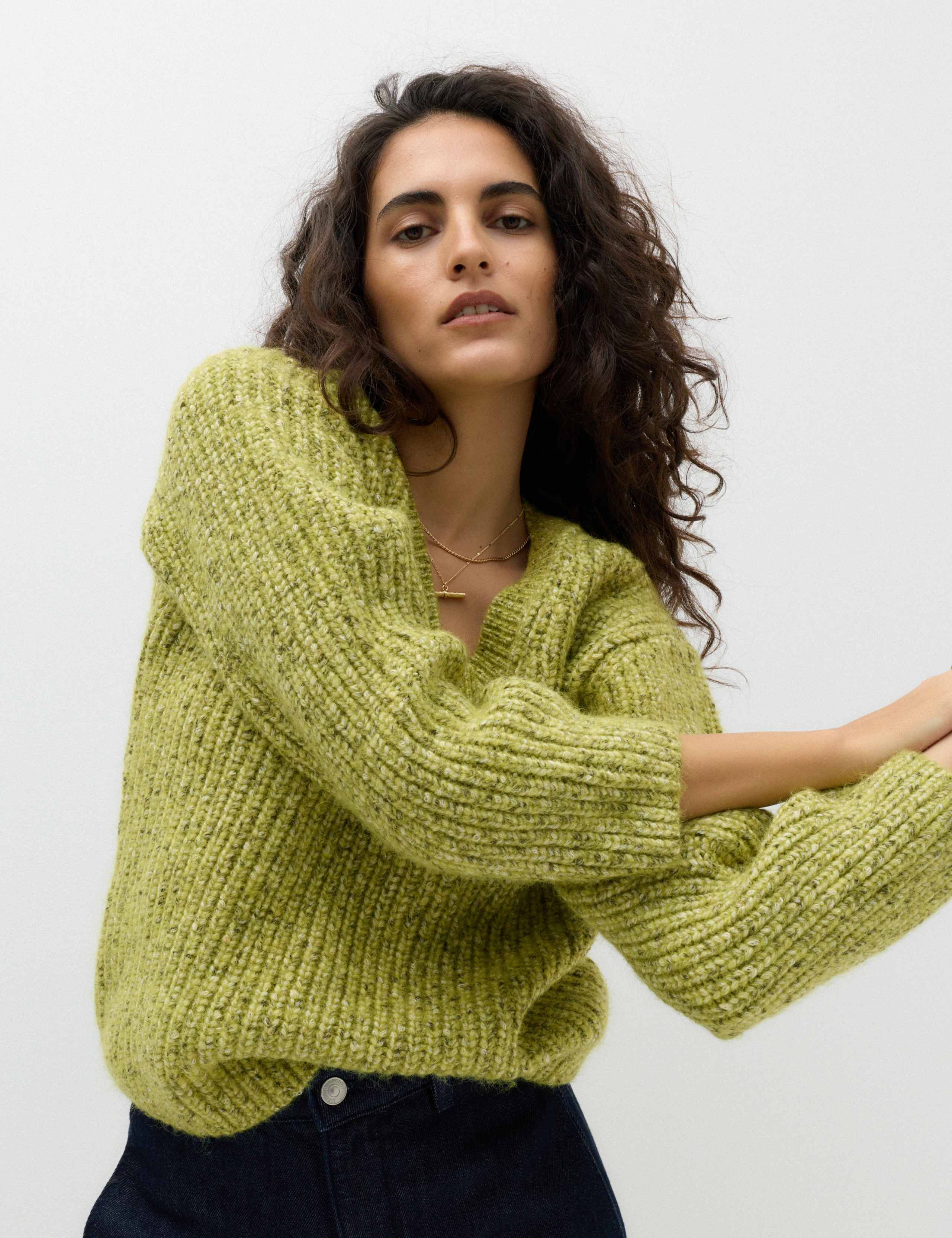 Textured V Neck Jumper