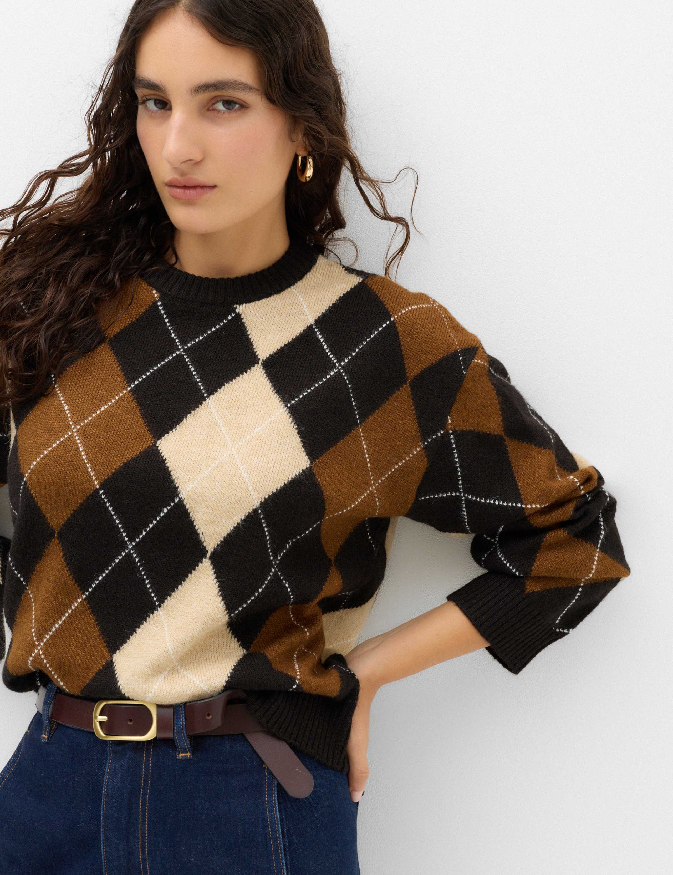 Argyle Crew Neck Relaxed Jumper