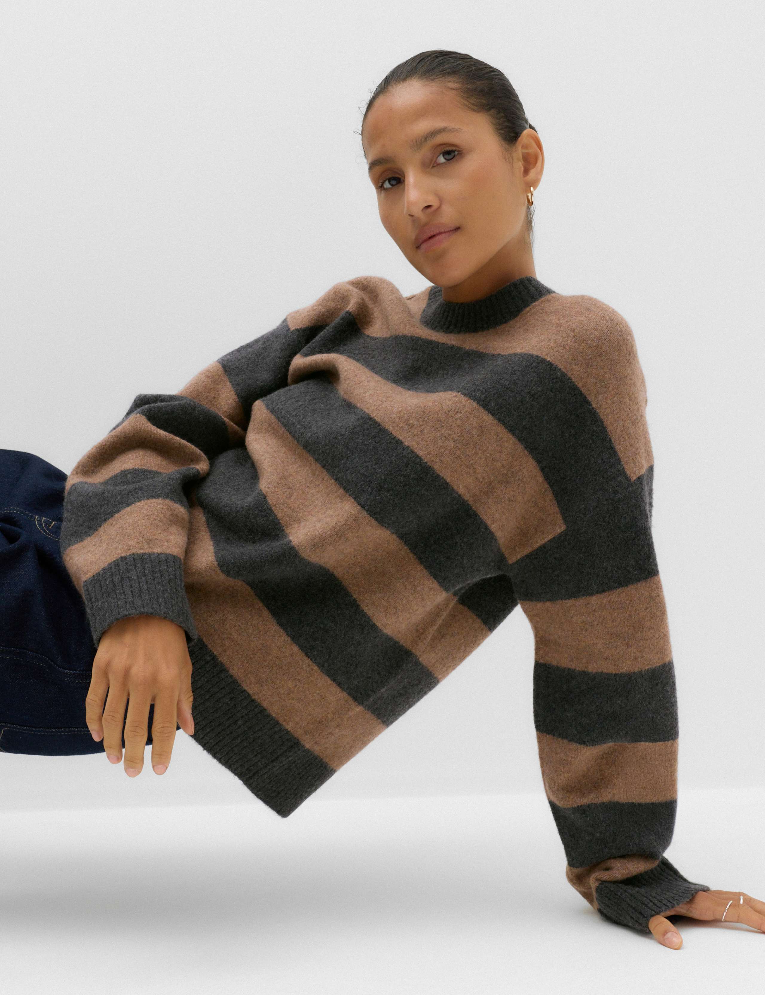Striped Crew Neck Relaxed Jumper with Wool