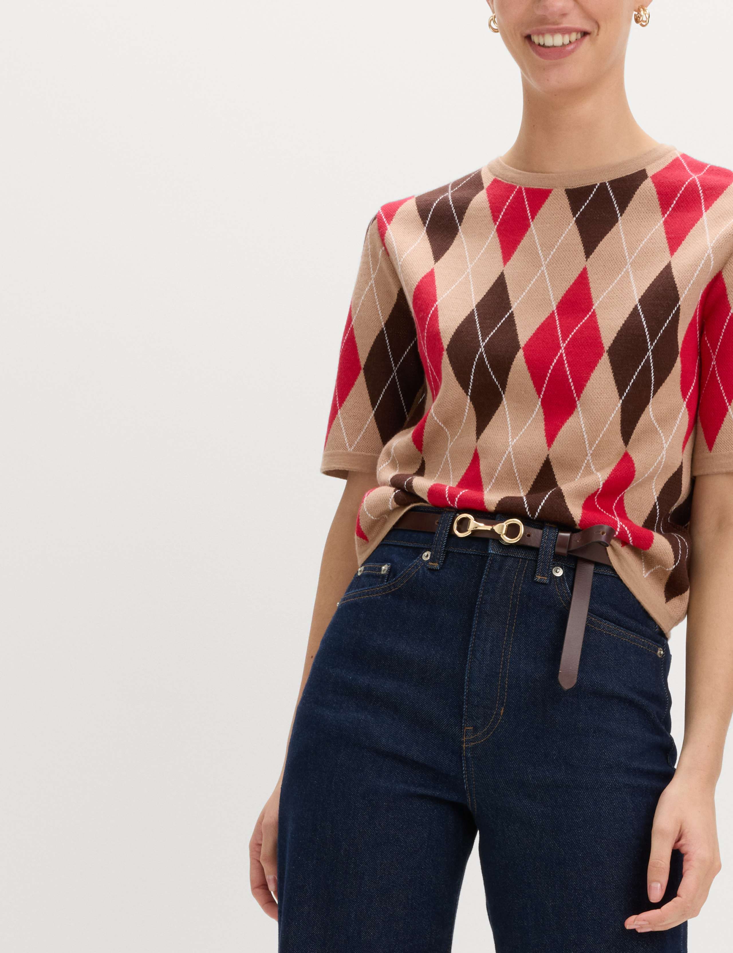 Argyle Crew Neck Slim Fit Knitted Top