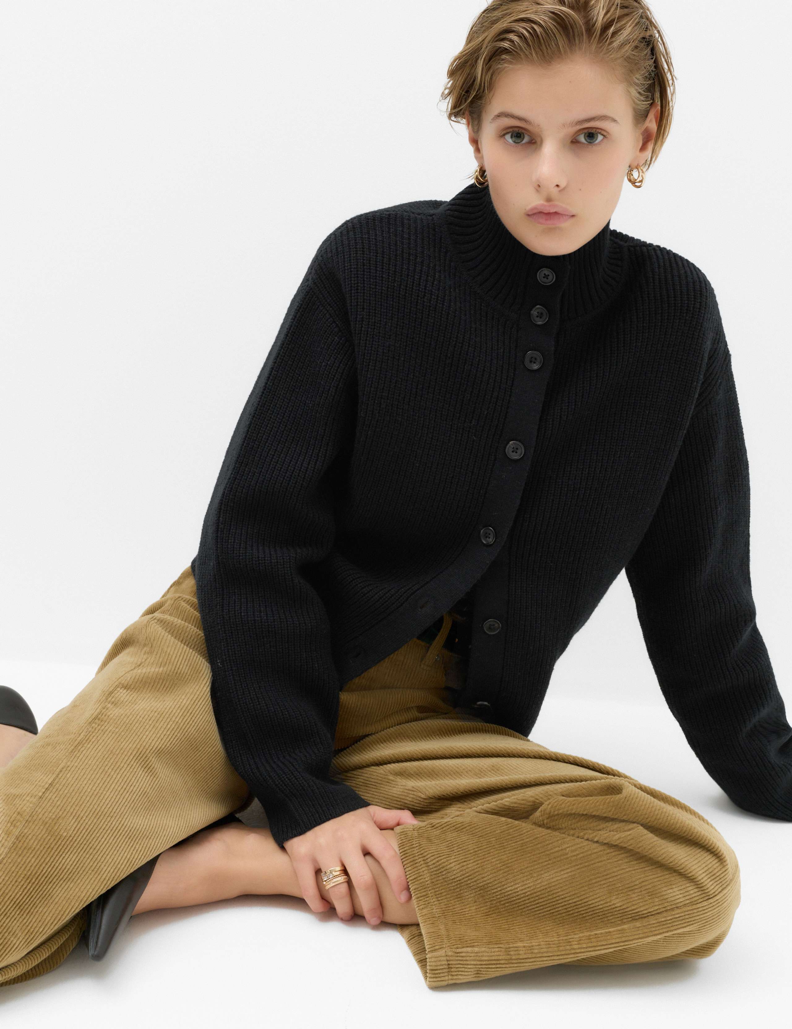 Lambswool Blend Funnel Neck Relaxed Knitted Jacket