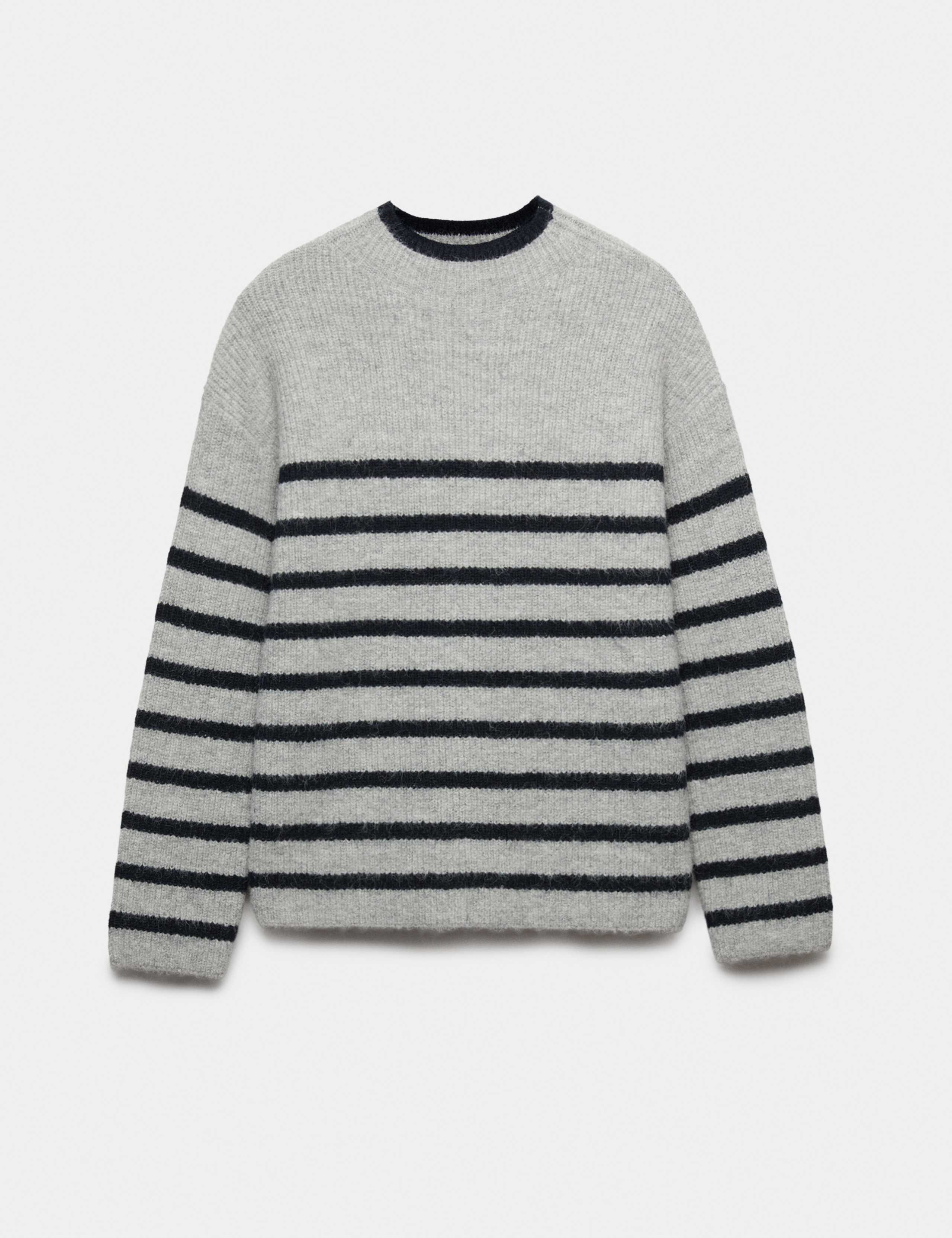 Striped Crew Neck Longline Jumper with Wool