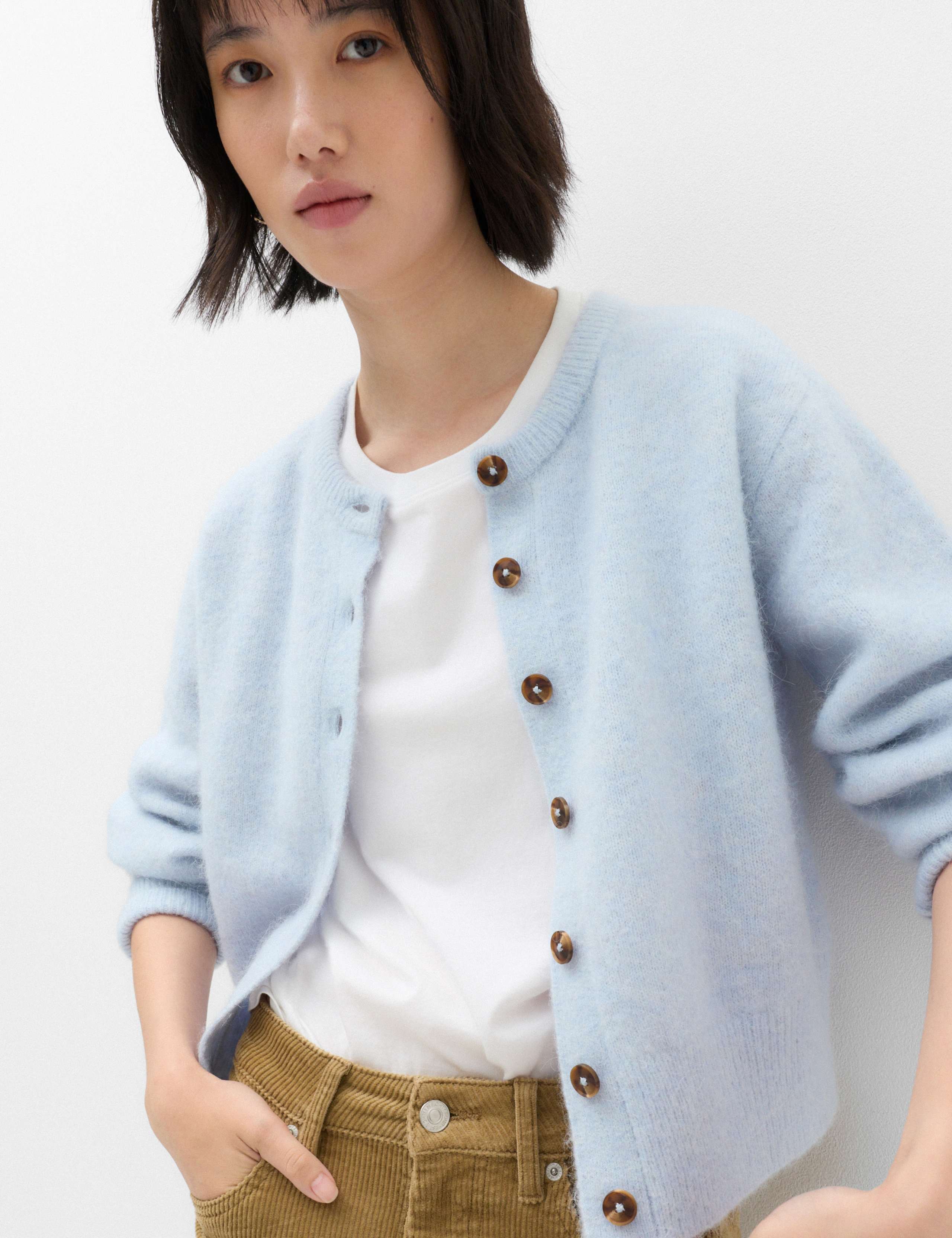 Alpaca Blend Crew Neck Cardigan