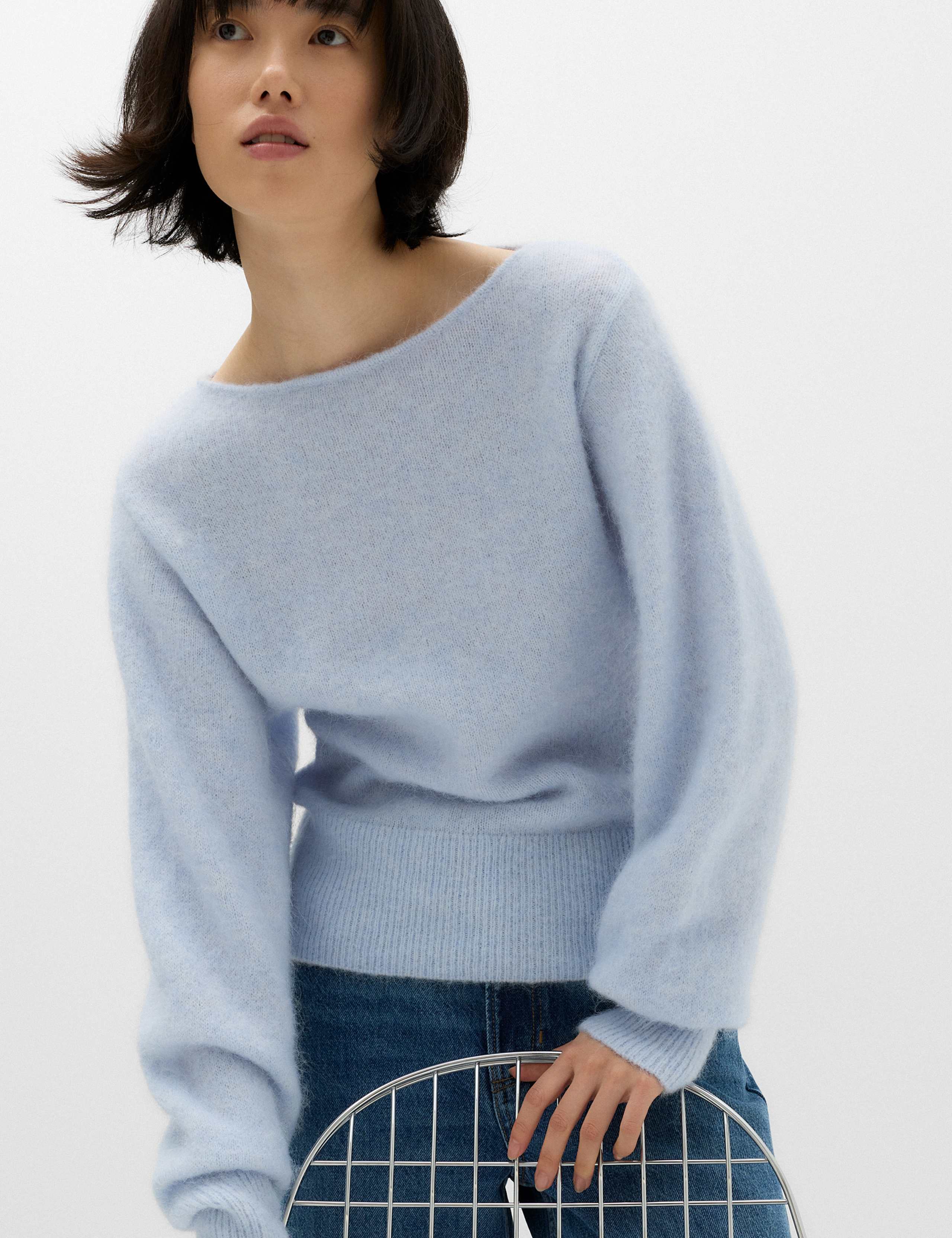 Alpaca Blend Slash Neck Slim Fit Jumper