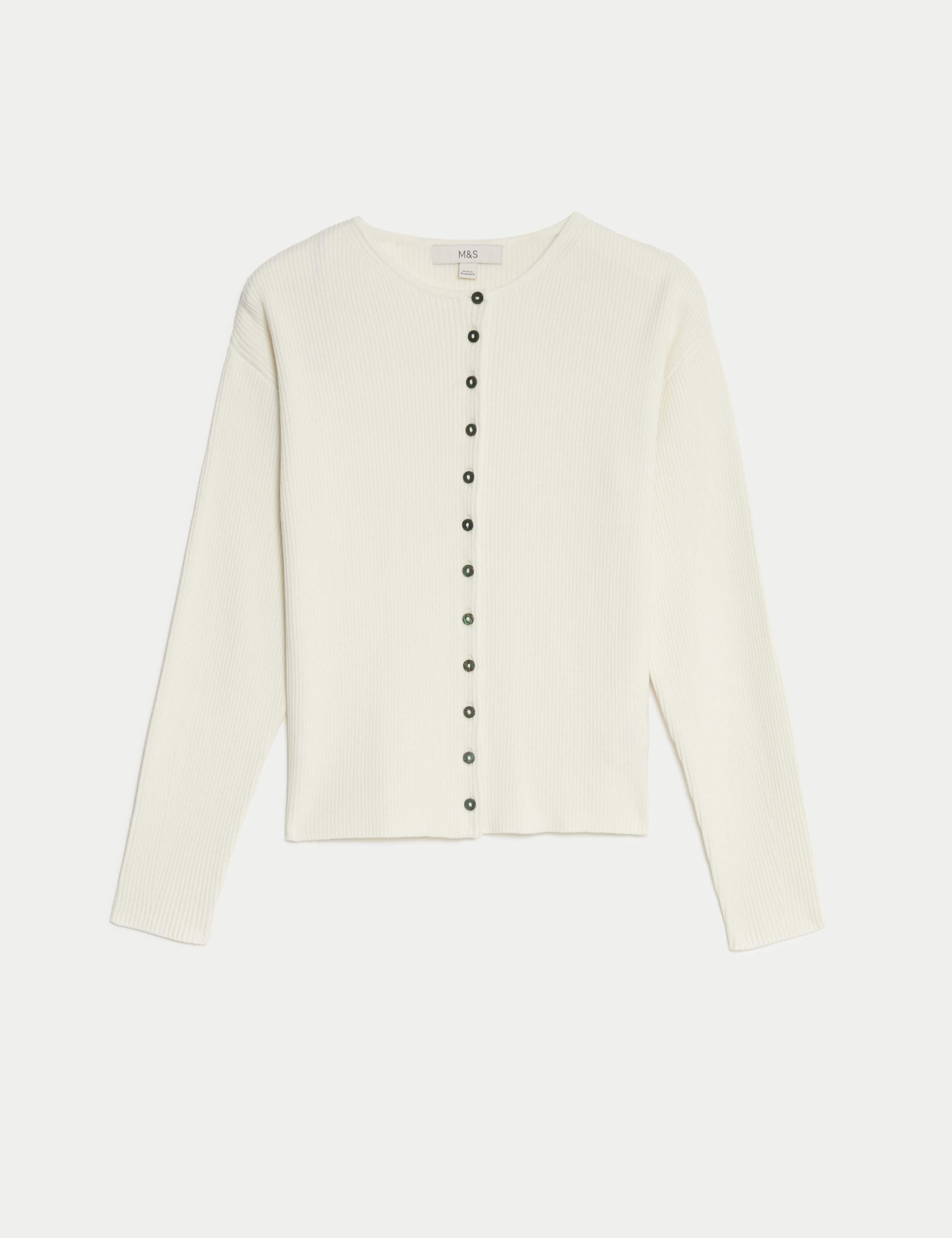 Ribbed Crew Neck Cardigan