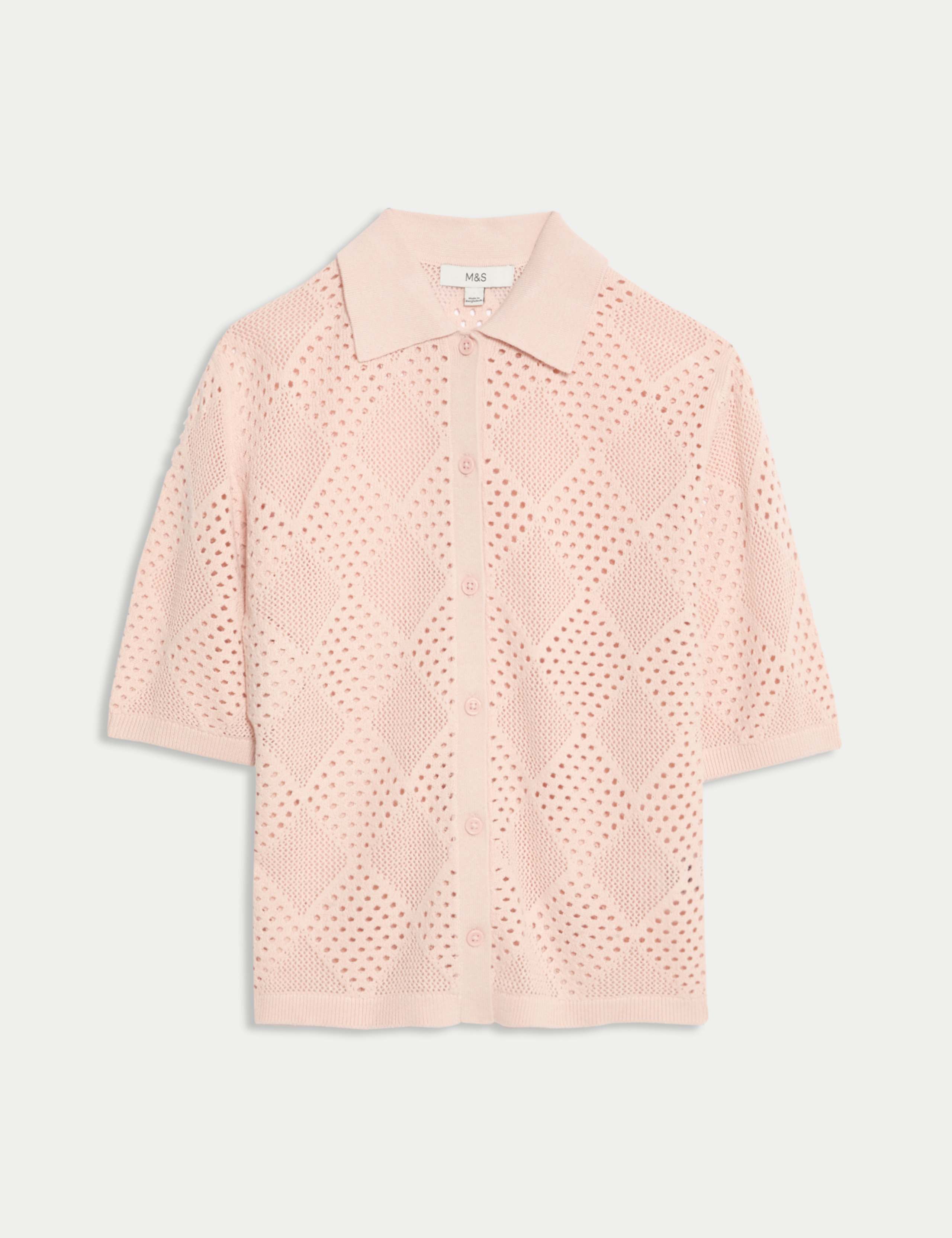 Cotton Rich Textured Collared Knitted Top
