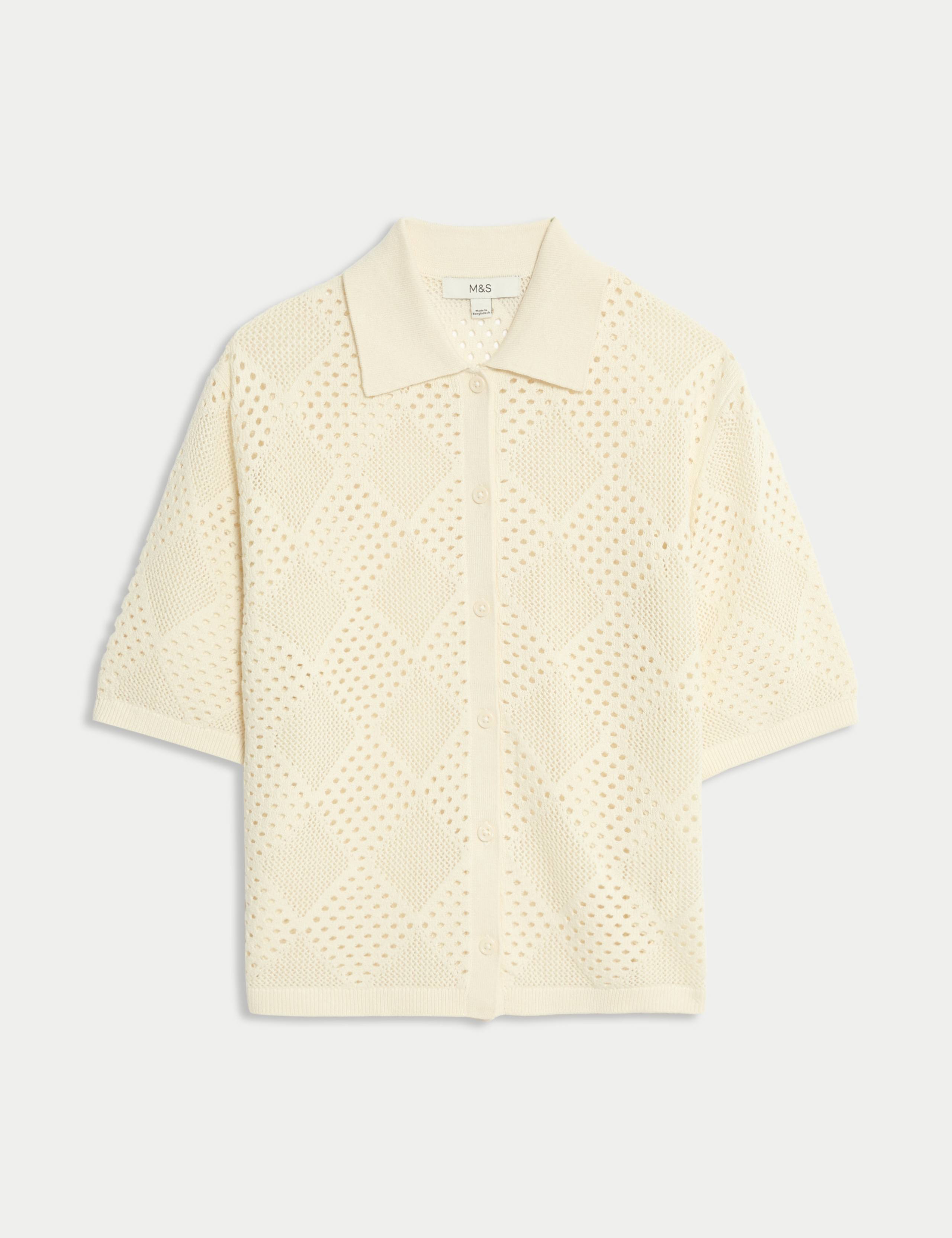 Cotton Rich Textured Collared Knitted Top