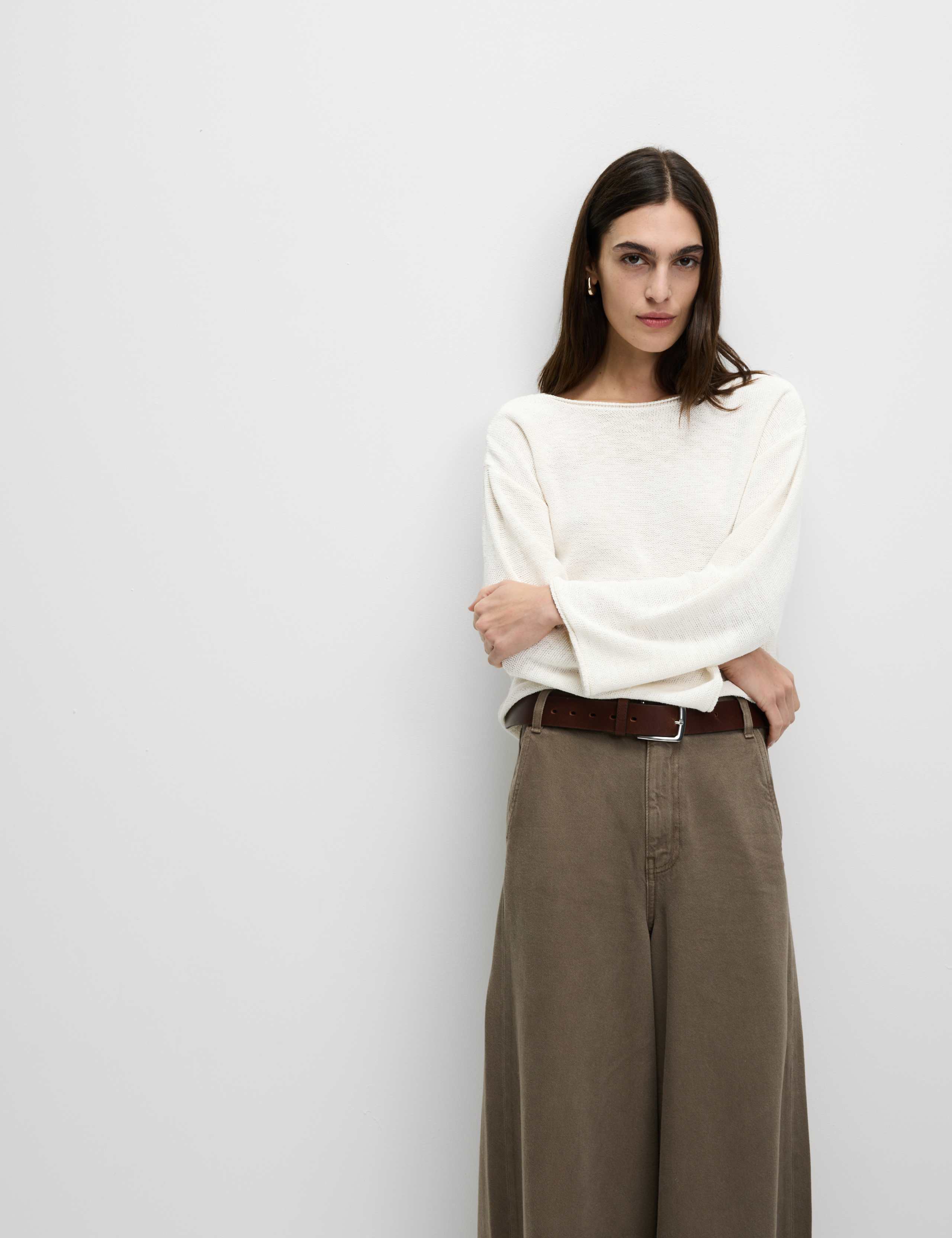 Cotton Blend Textured Crew Neck Jumper