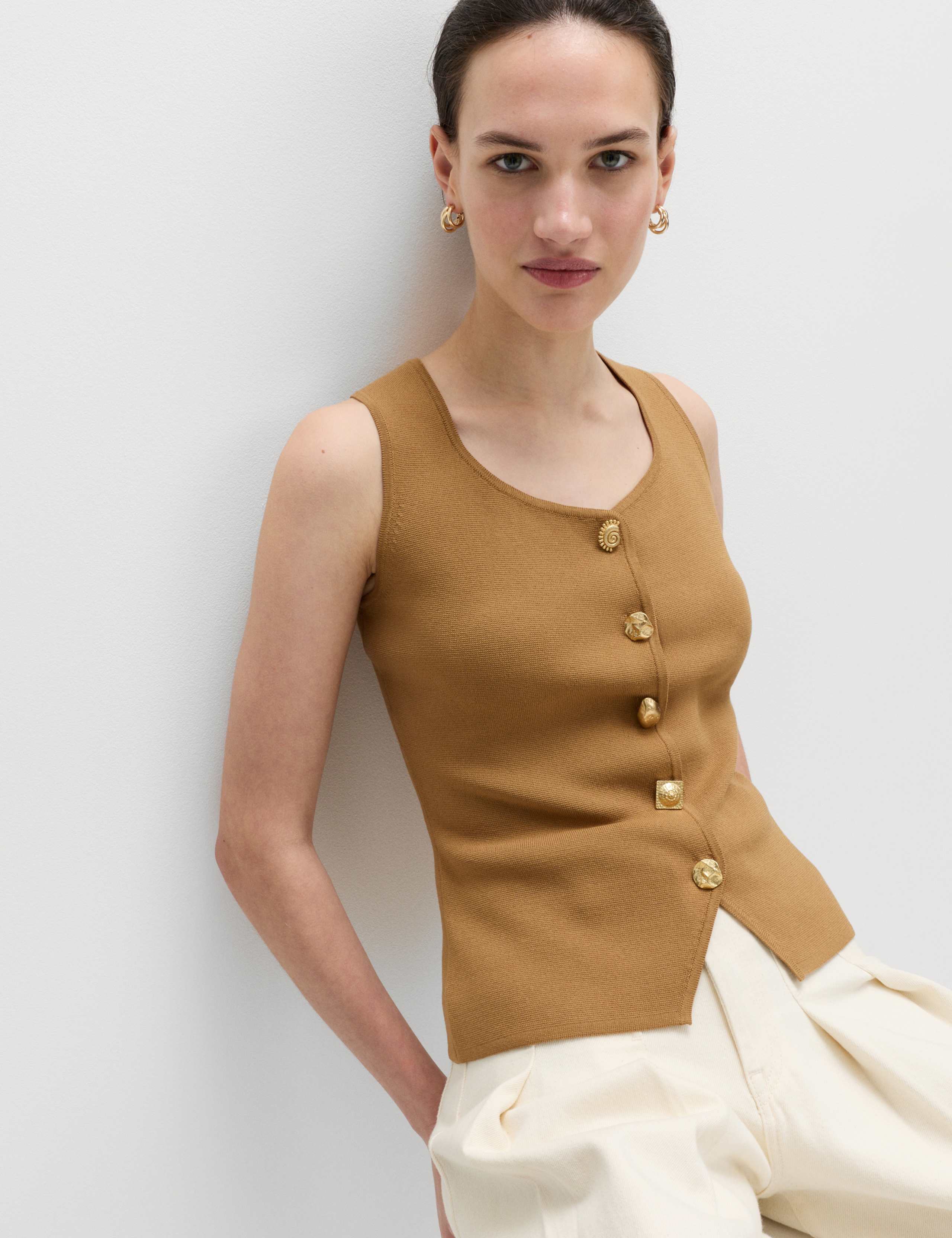 Button Front Slim Fit Knitted Waistcoat