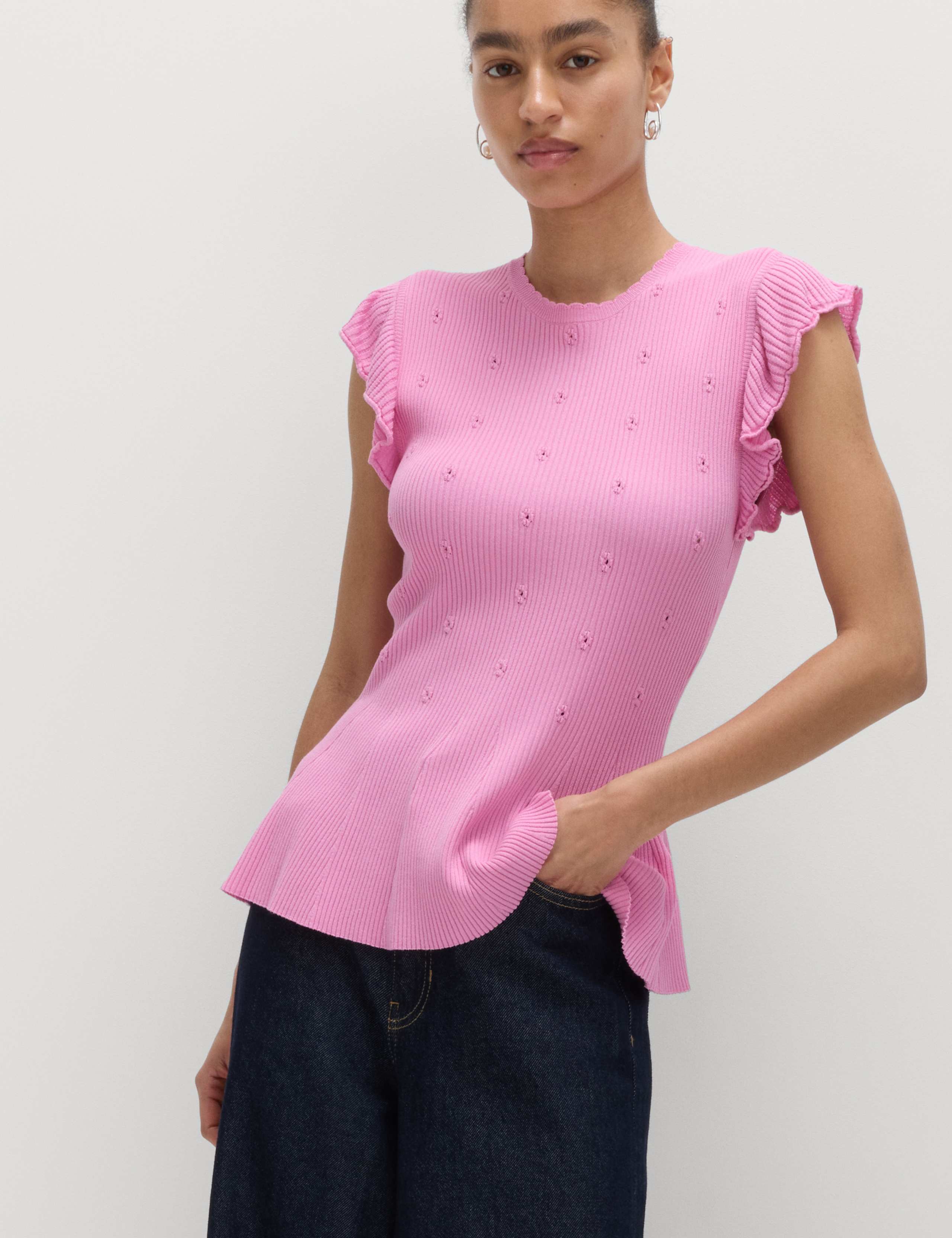 Ribbed Ruffle Peplum Knitted Top