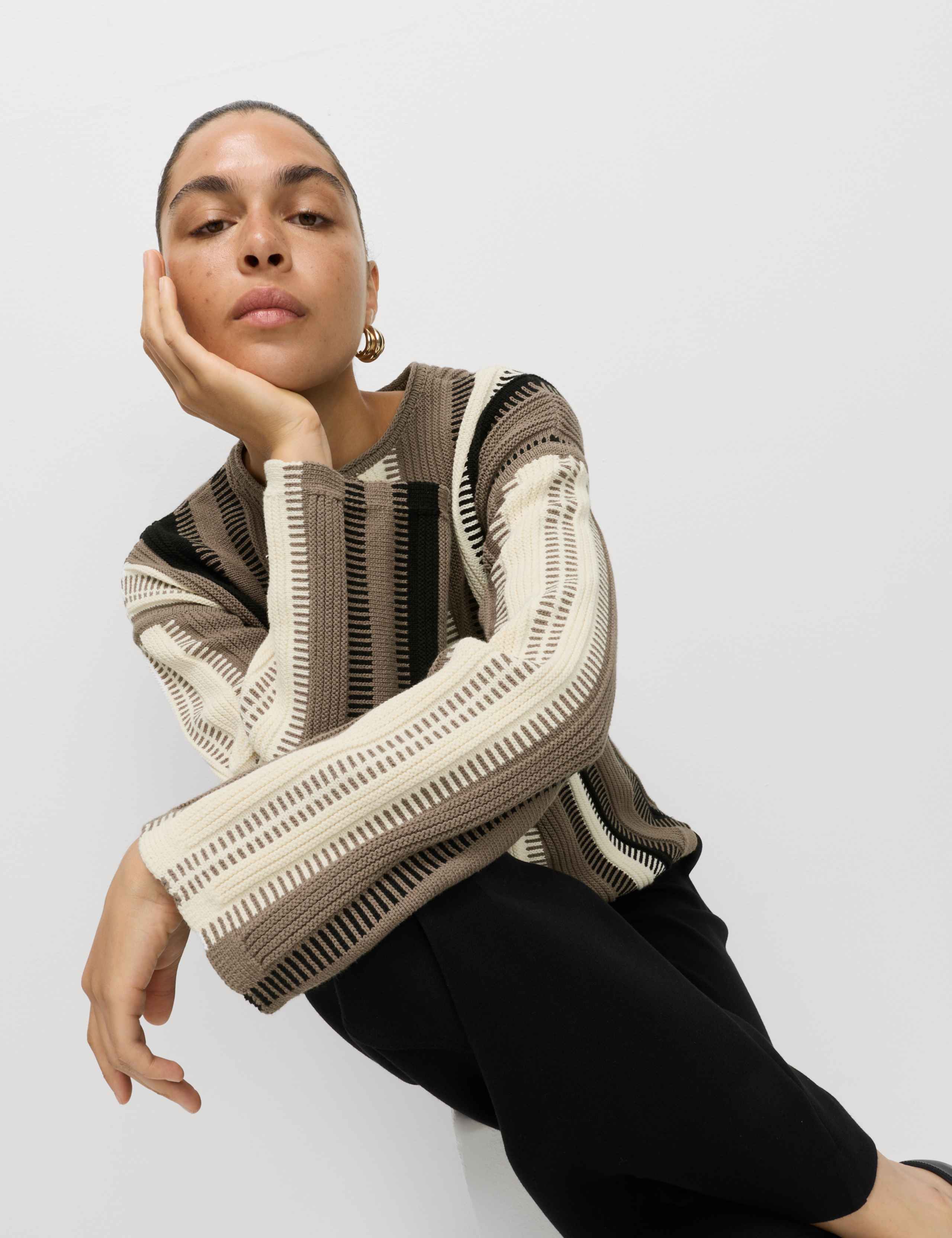 Cotton Rich Striped Crew Neck Jumper