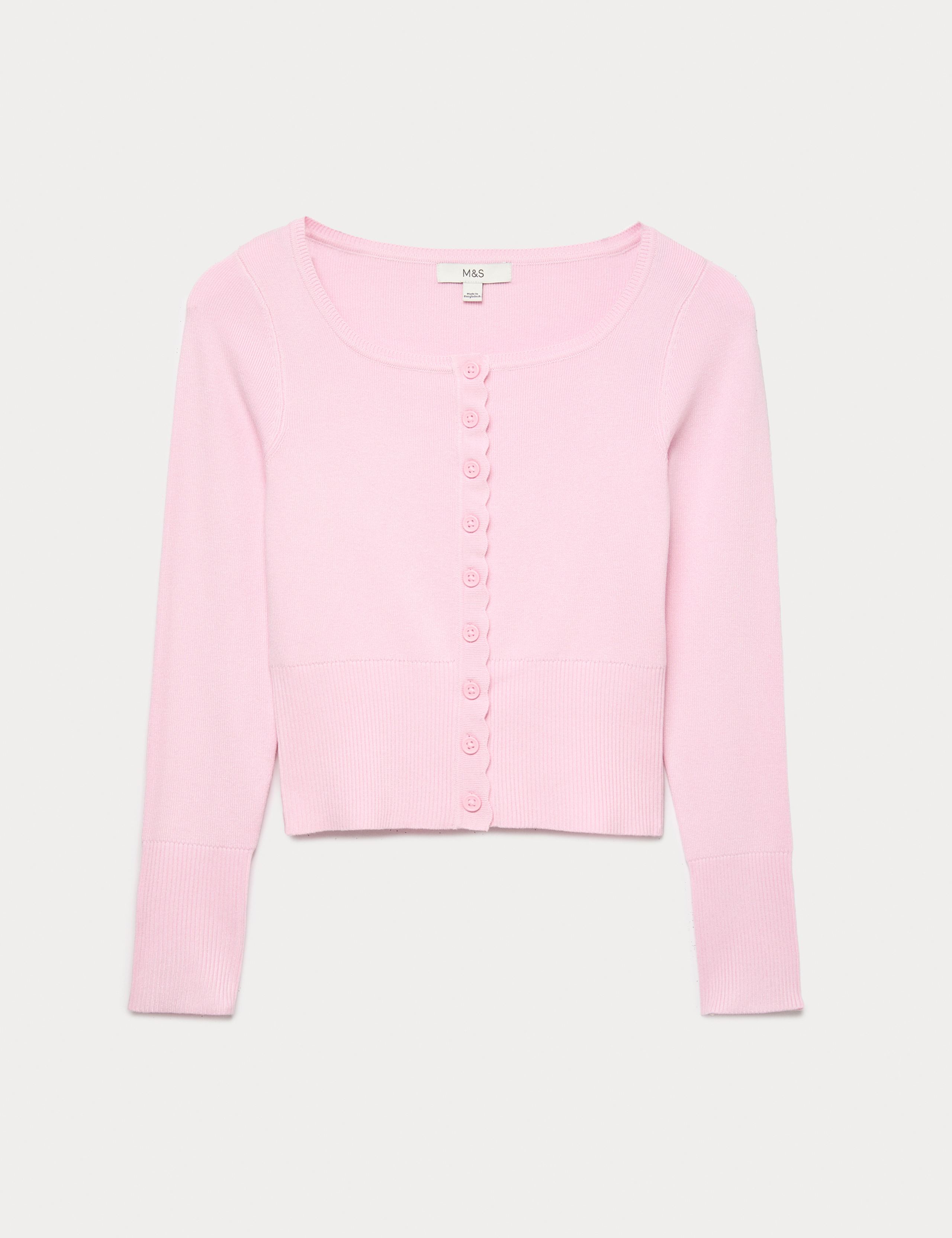 Square Neck Scallop Edge Slim Fit Cardigan