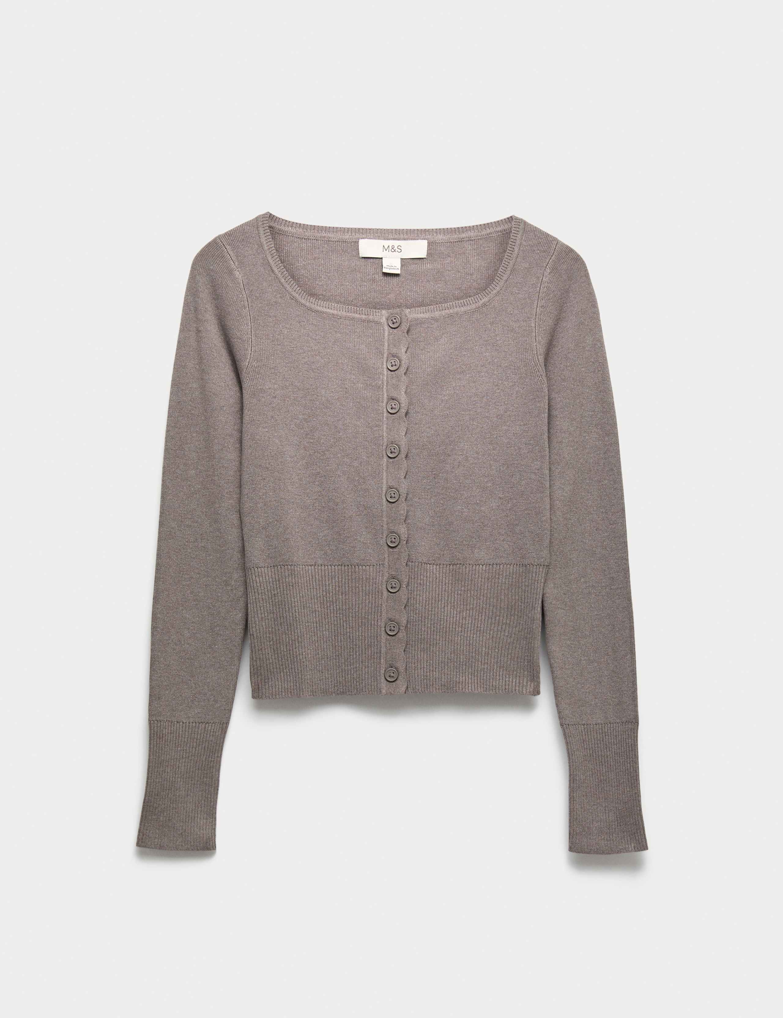 Square Neck Scallop Edge Slim Fit Cardigan