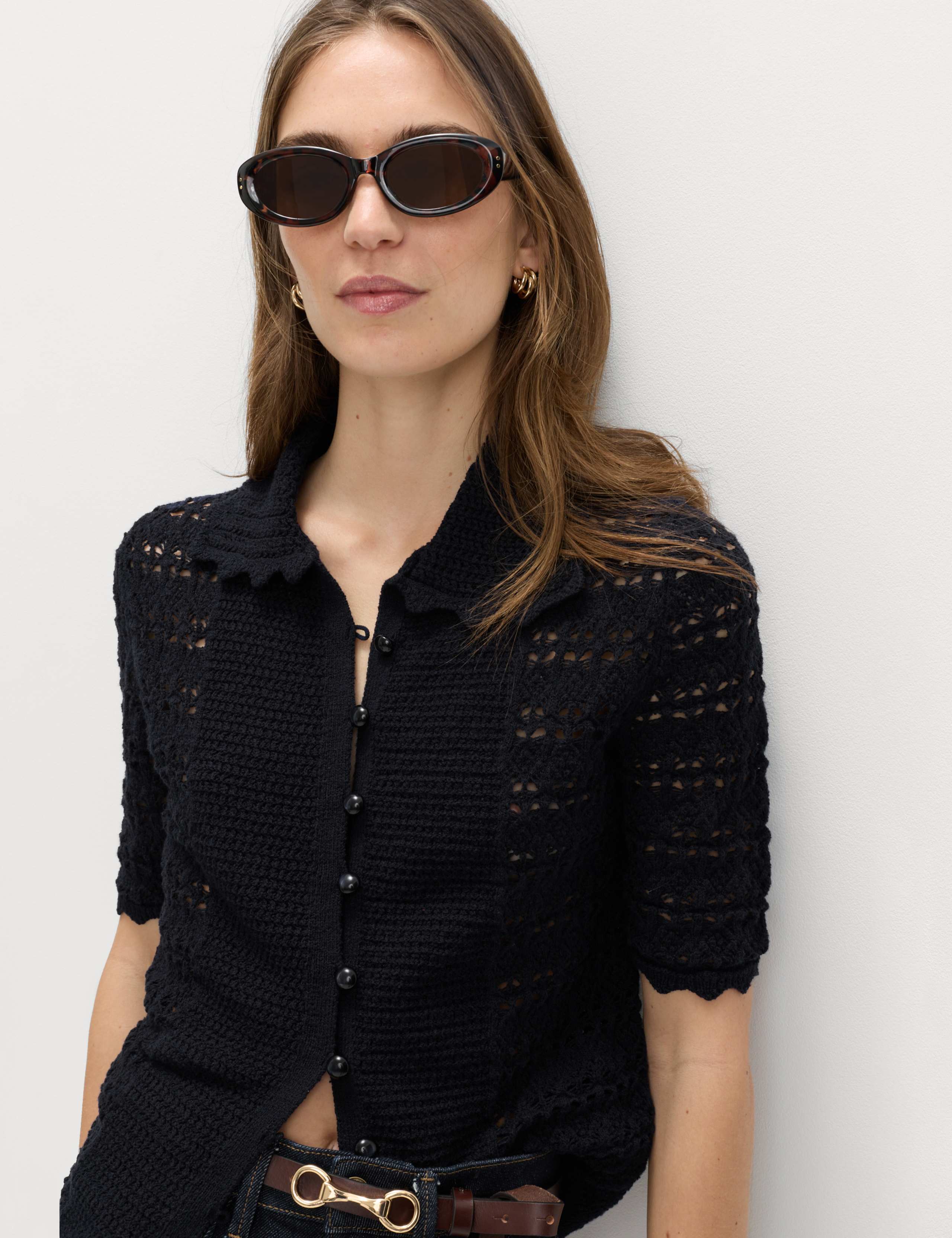 Cotton Blend Open Stitch Cardigan