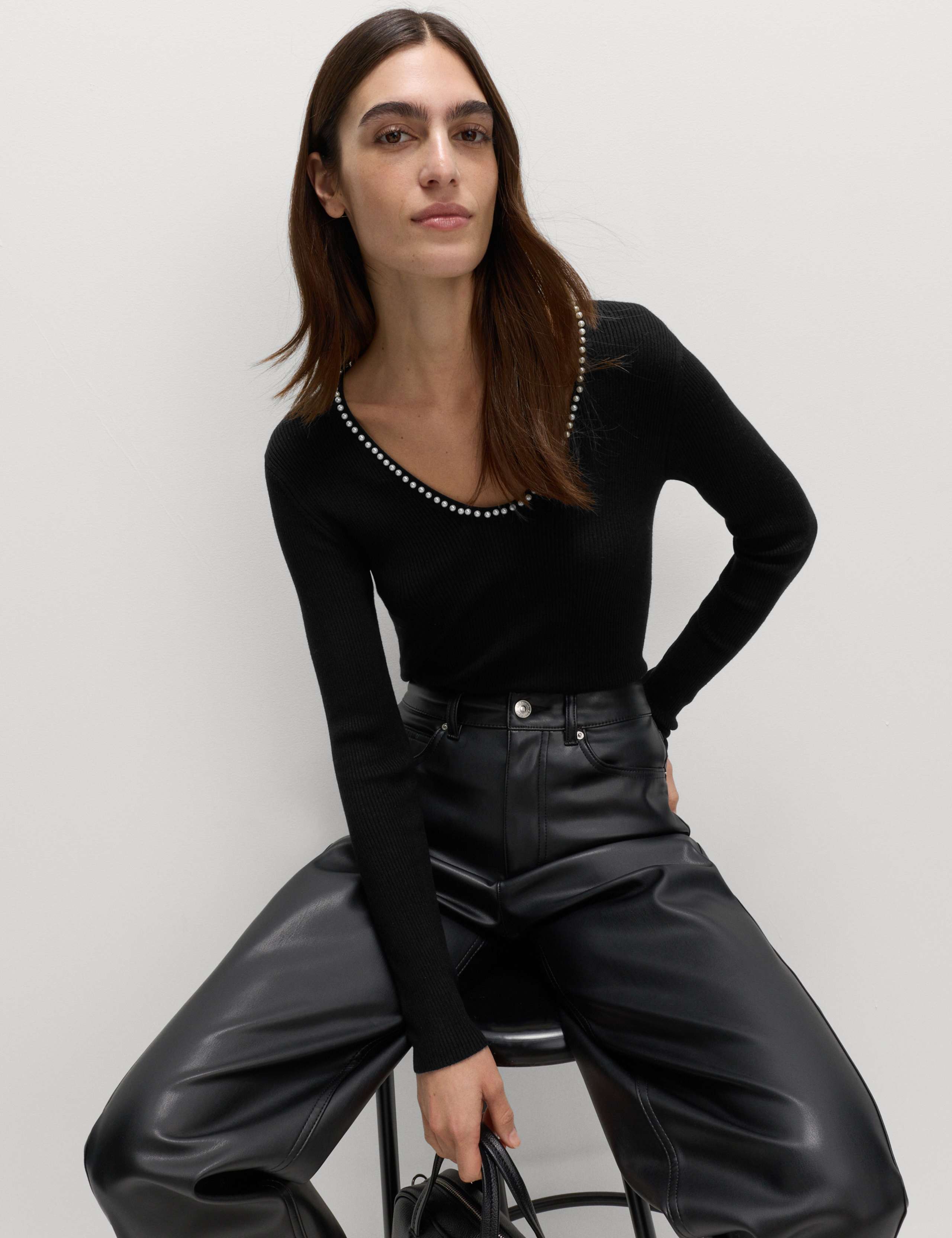 Embellished Scoop Neck Knitted Top