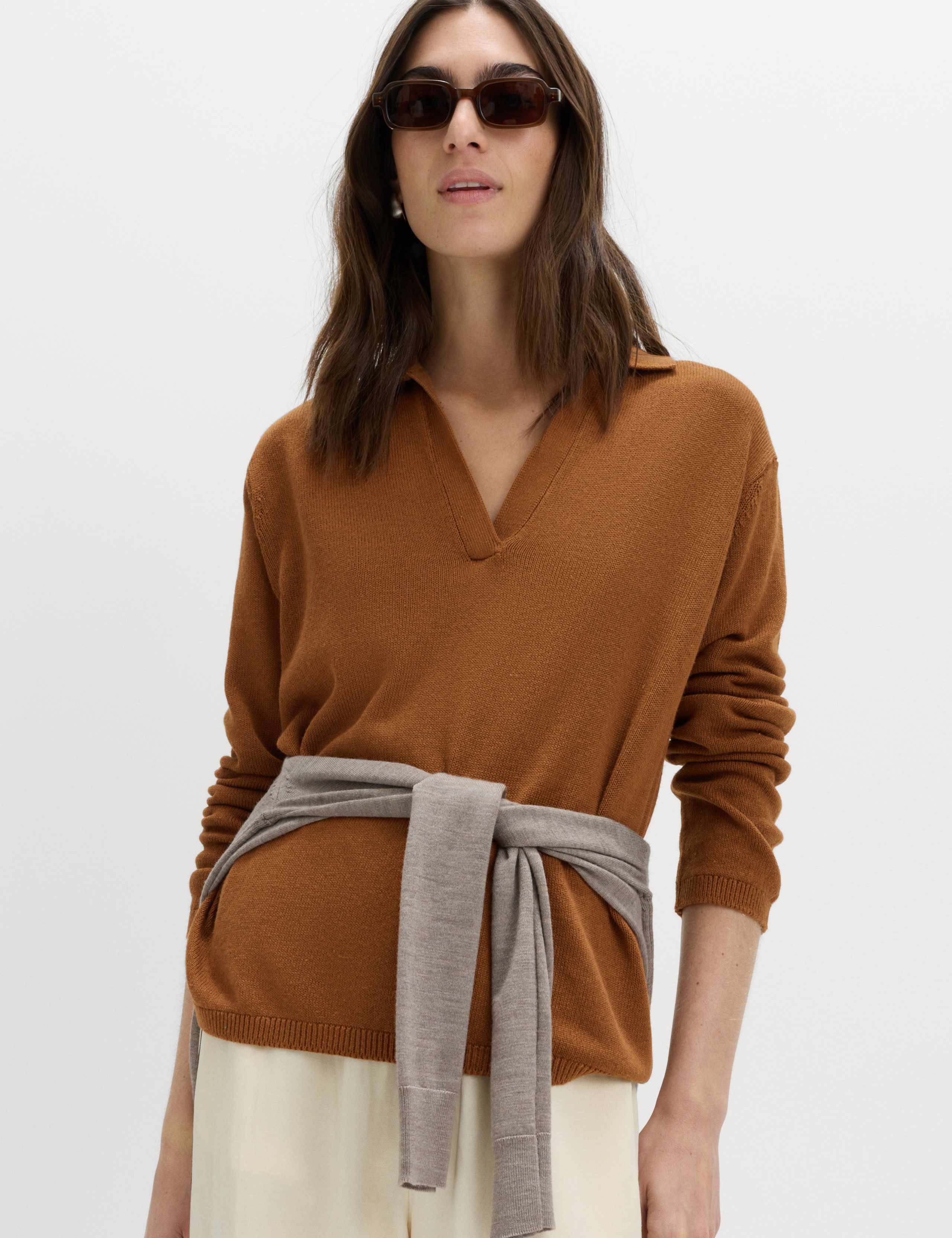 Collared Knitted Top with Linen