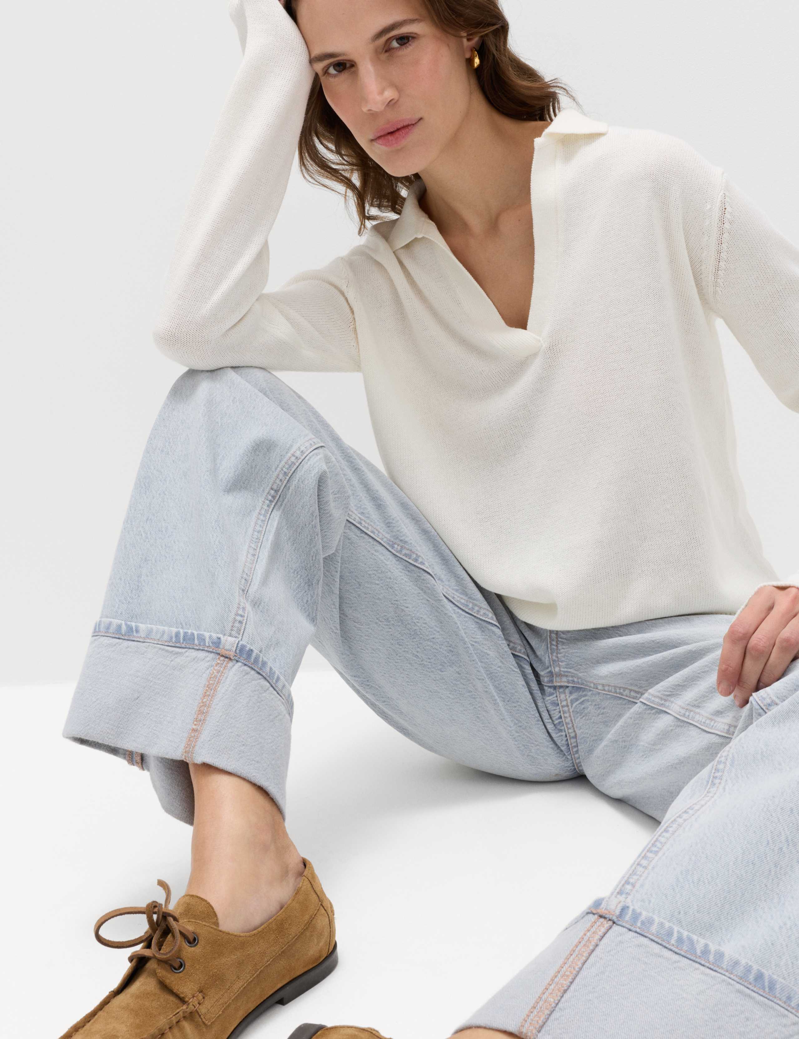 Collared Knitted Top with Linen