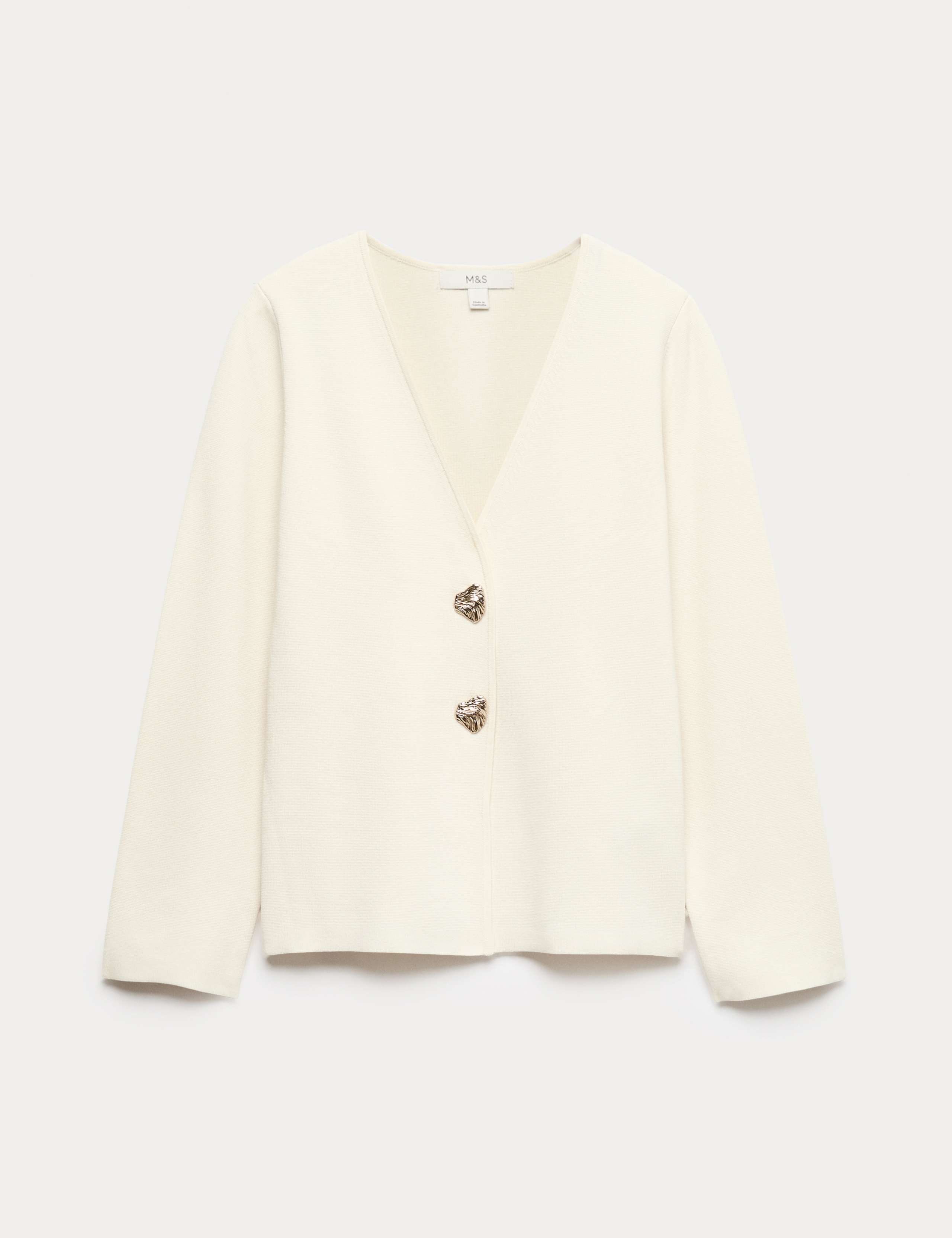 V-Neck Slim Fit Button Front Knitted Jacket