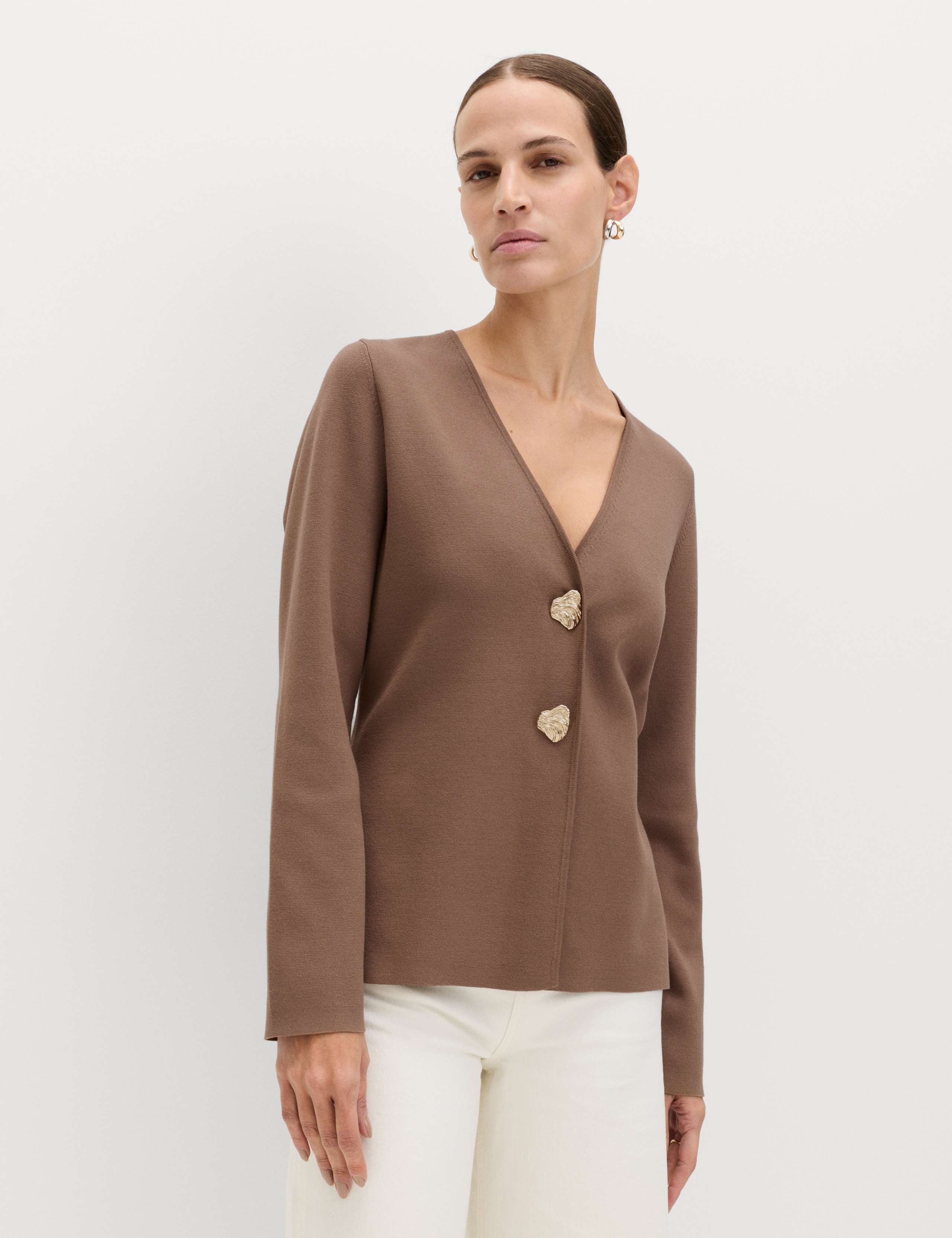 V-Neck Slim Fit Button Front Knitted Jacket