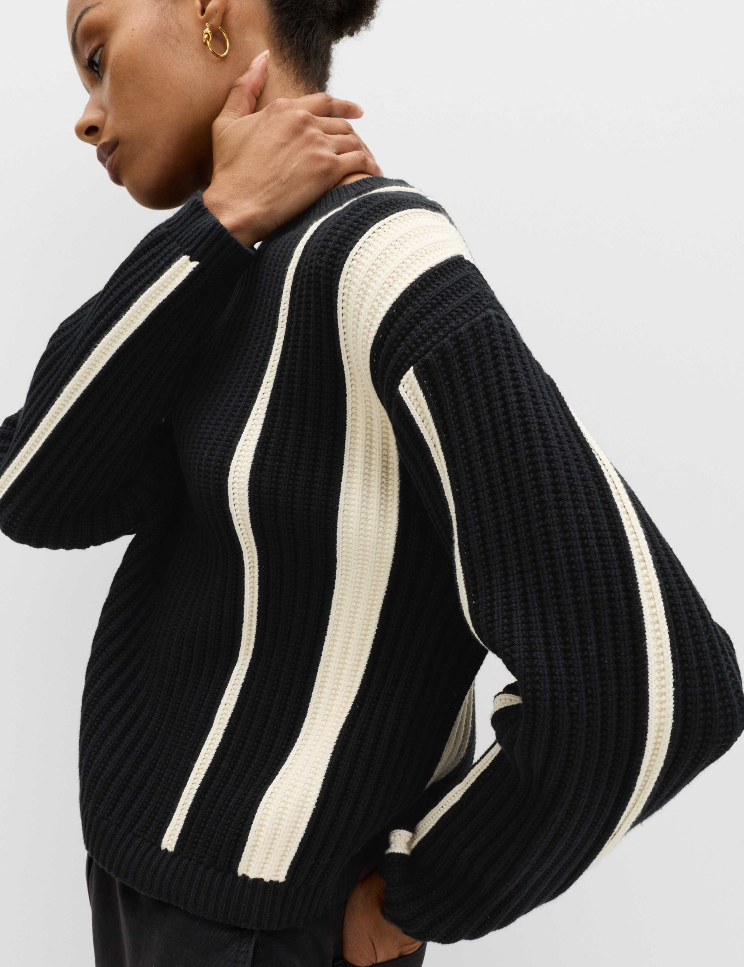 Cotton Rich Striped Ribbed Relaxed Jumper