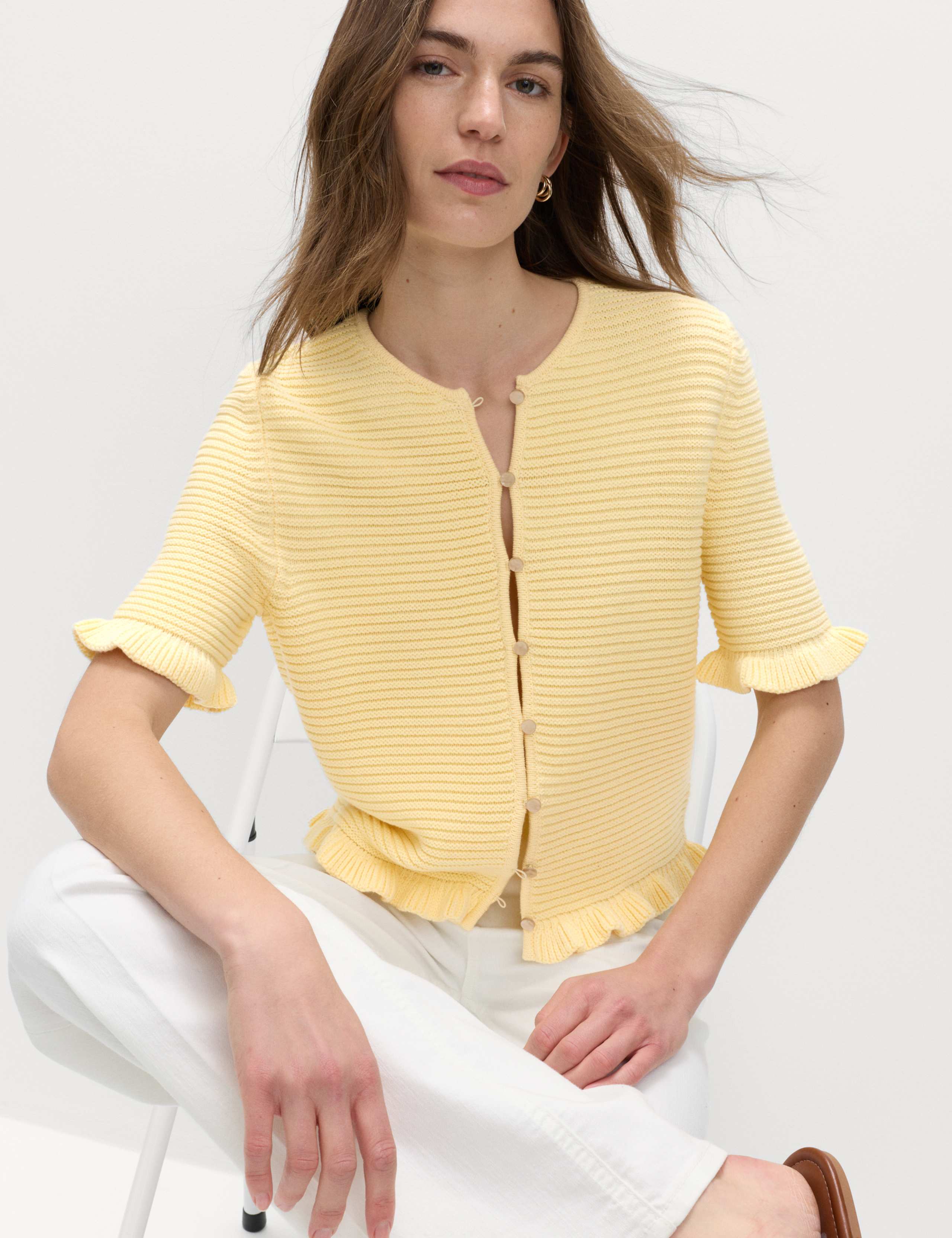 Cotton Rich Ruffle Detail Cardigan