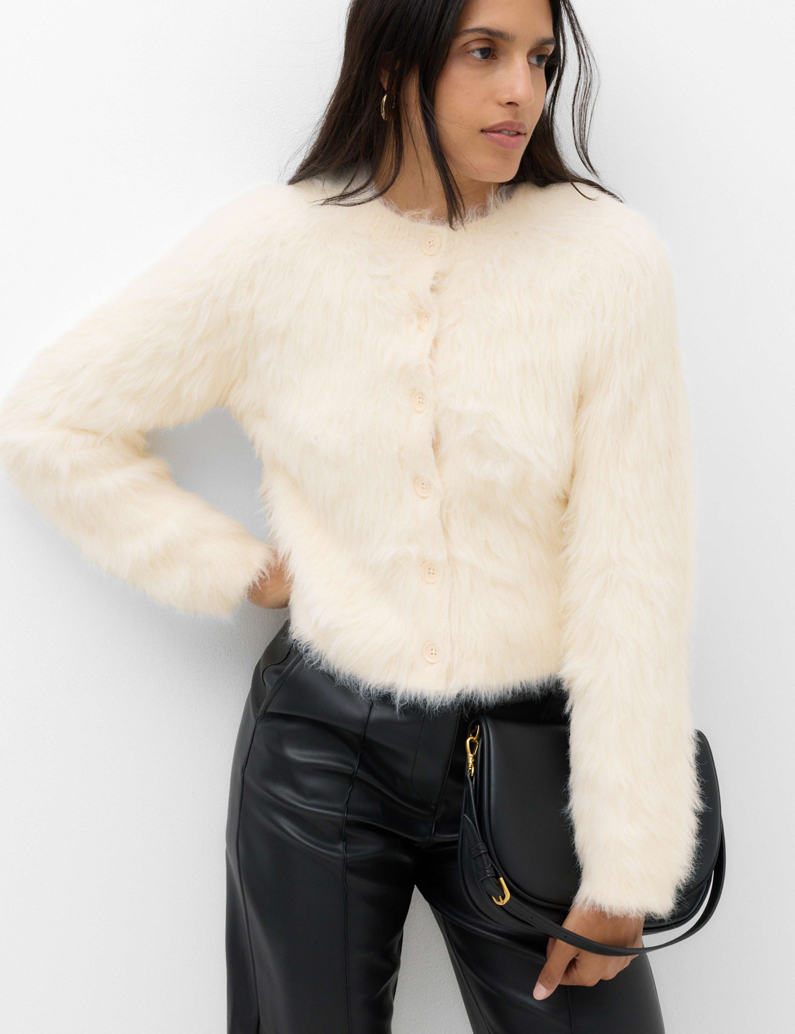 Textured Button Front Slim Cropped Cardigan
