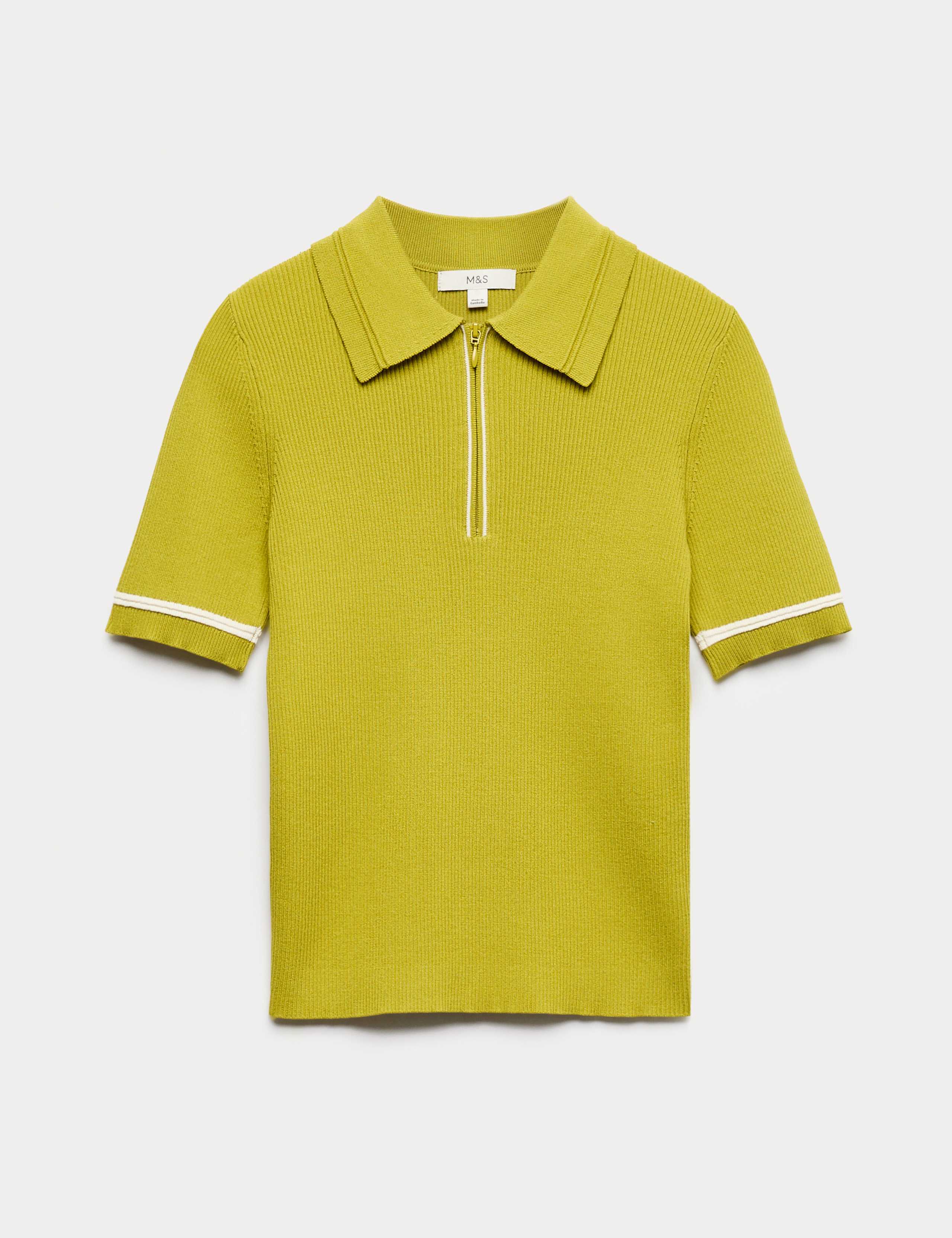 Collared Half Zip Fitted Knitted Top