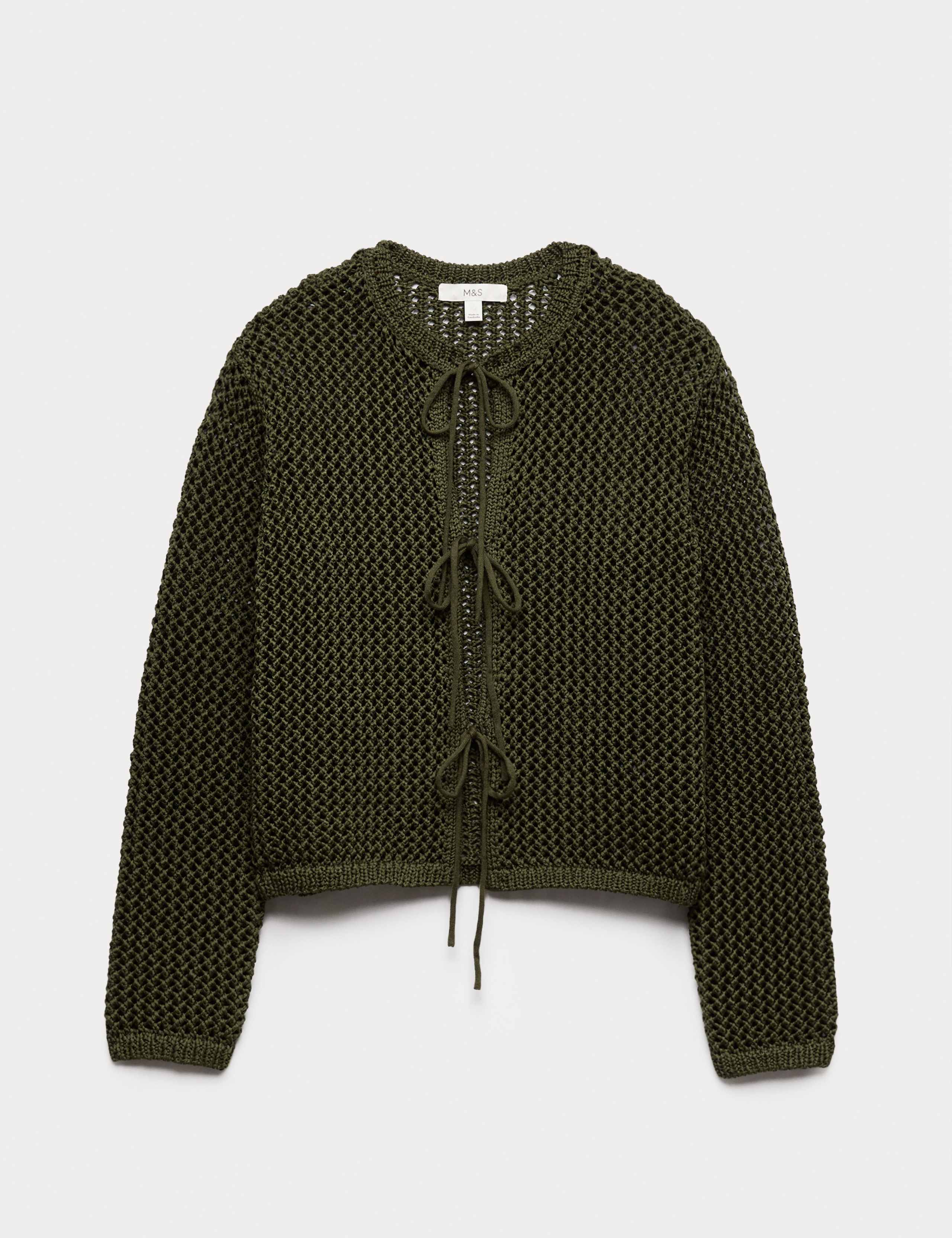 Textured Tie Front Slim Fit Cropped Cardigan