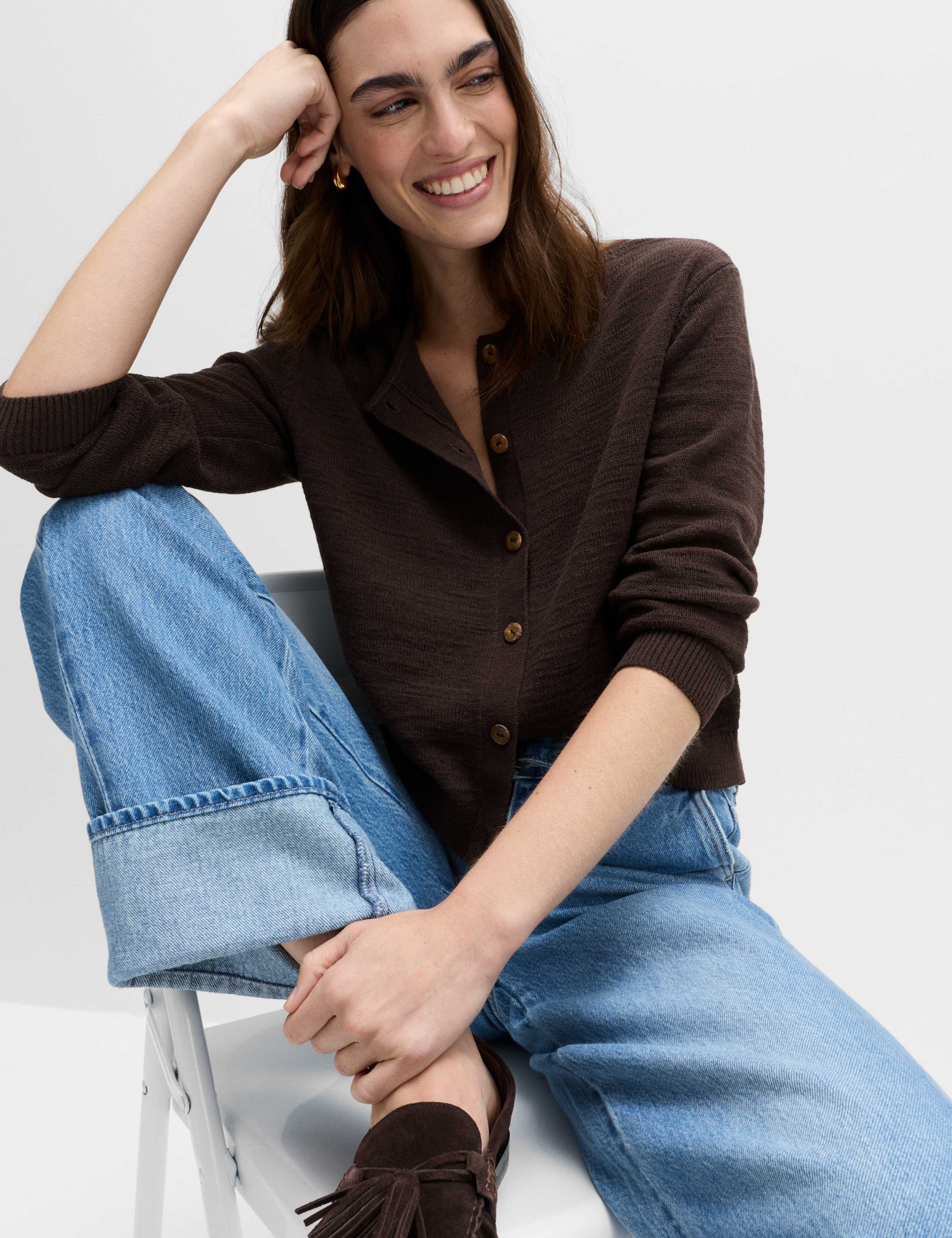 Cotton Rich Button Through Cropped Cardigan