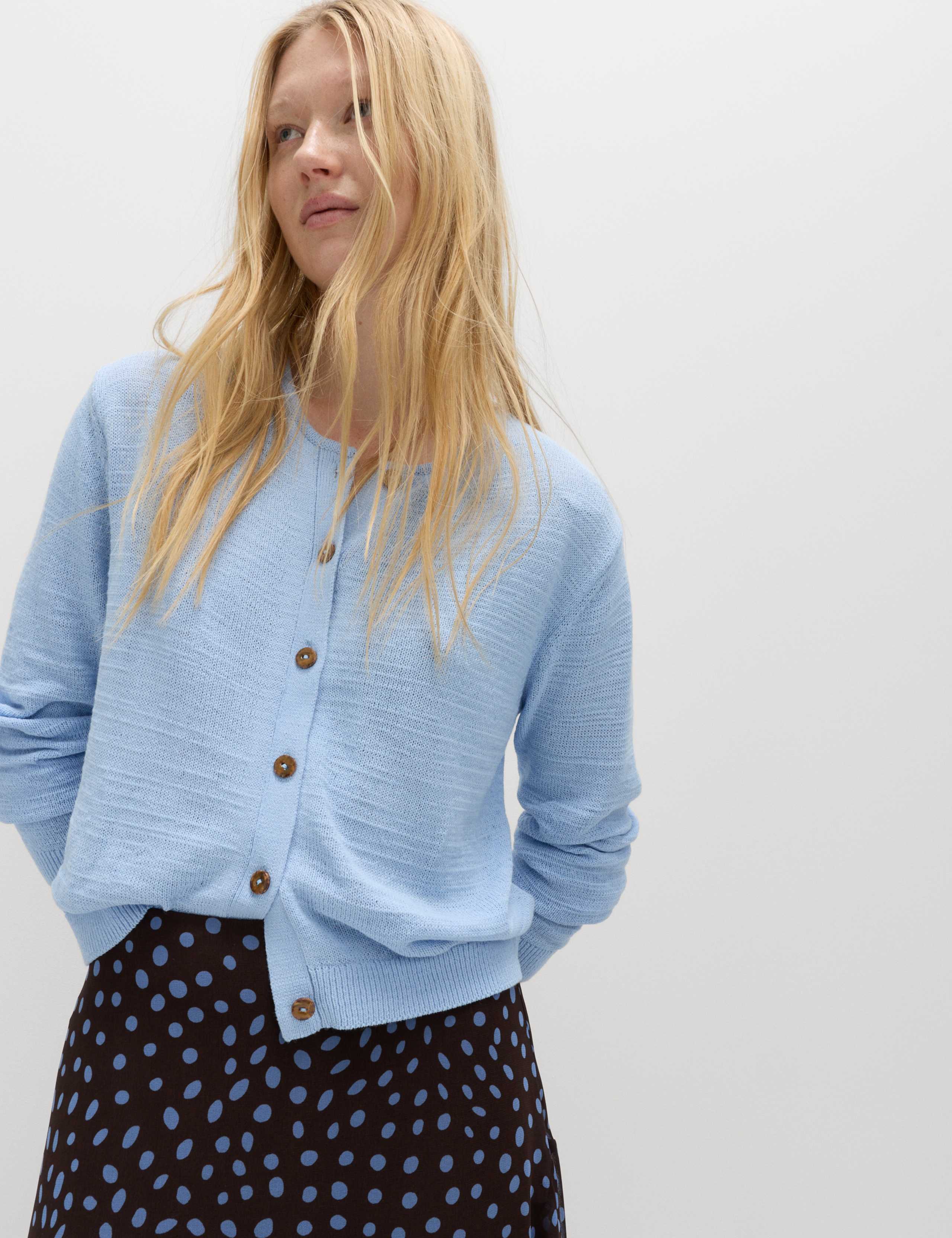Cotton Rich Button Through Cropped Cardigan