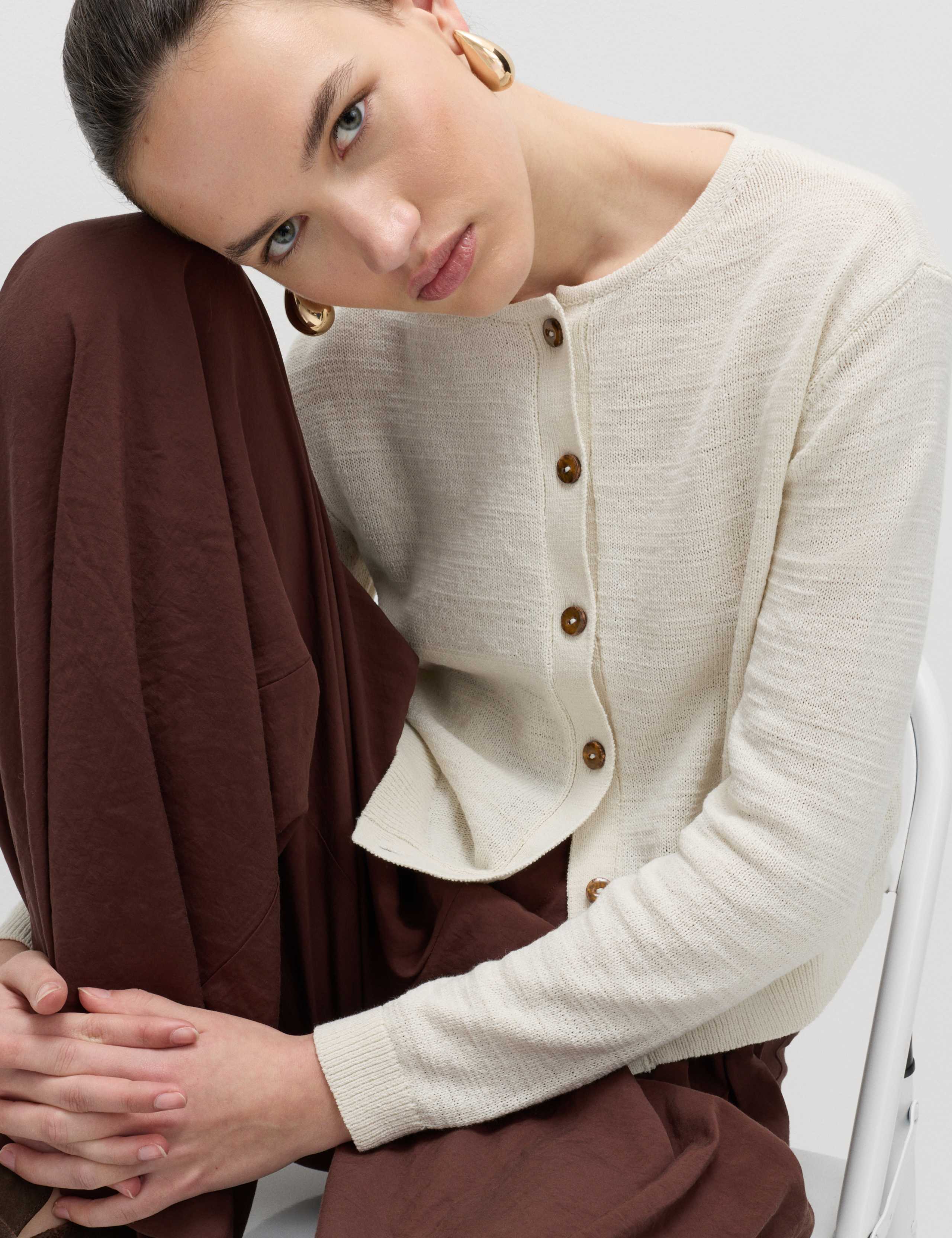 Cotton Rich Button Through Cropped Cardigan