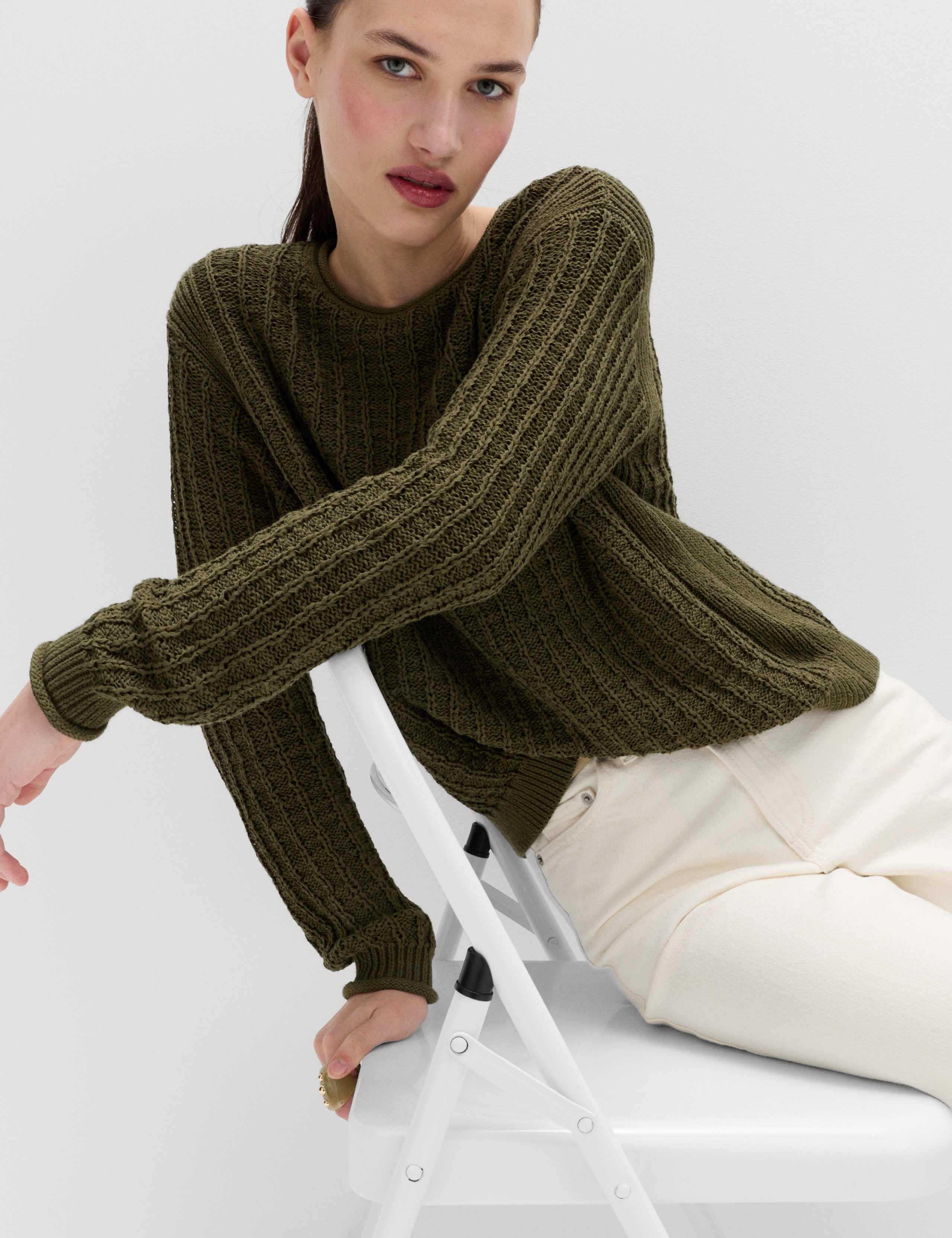 Cotton Rich Textured Crew Neck Jumper