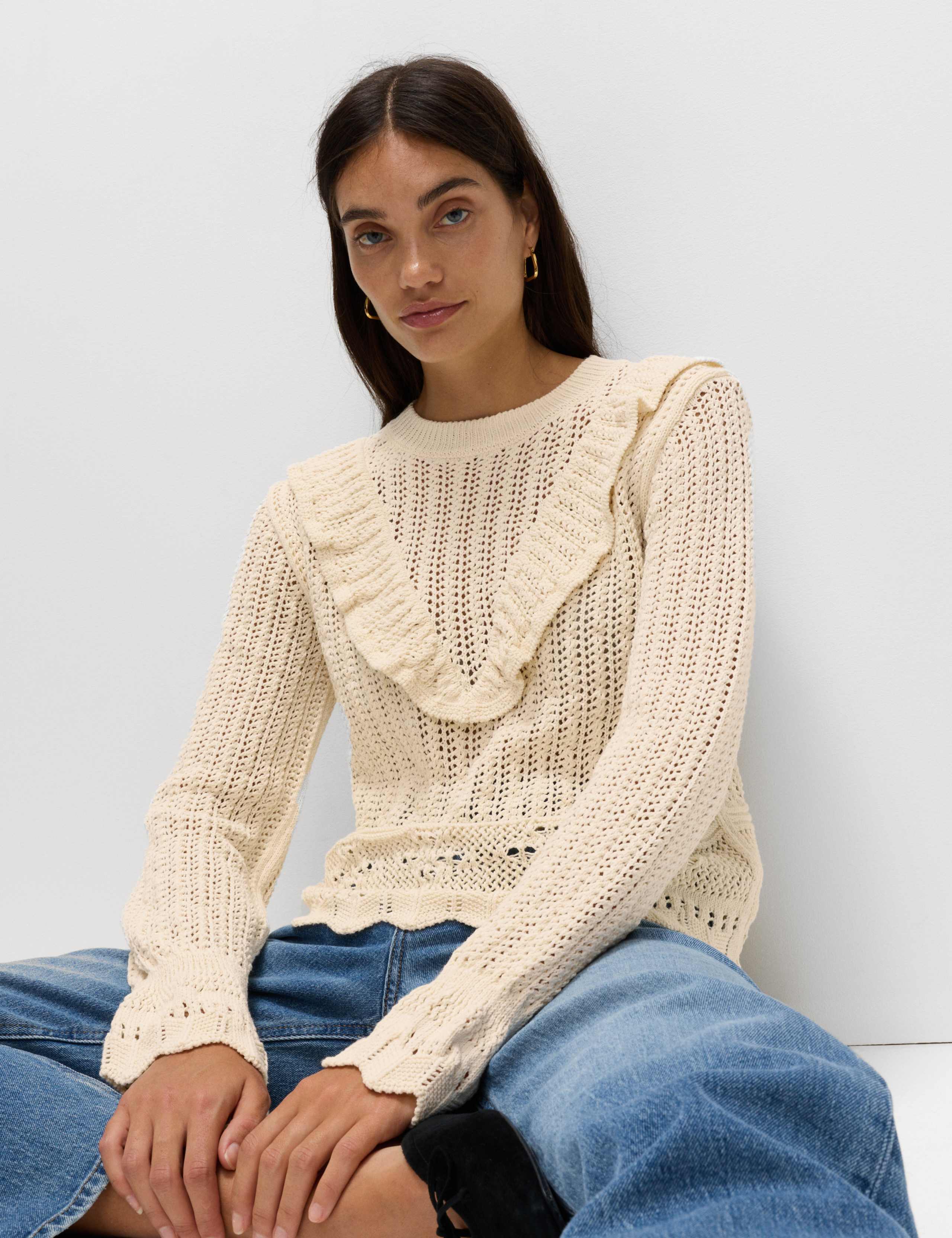 Cotton Blend Textured Frill Detail Jumper