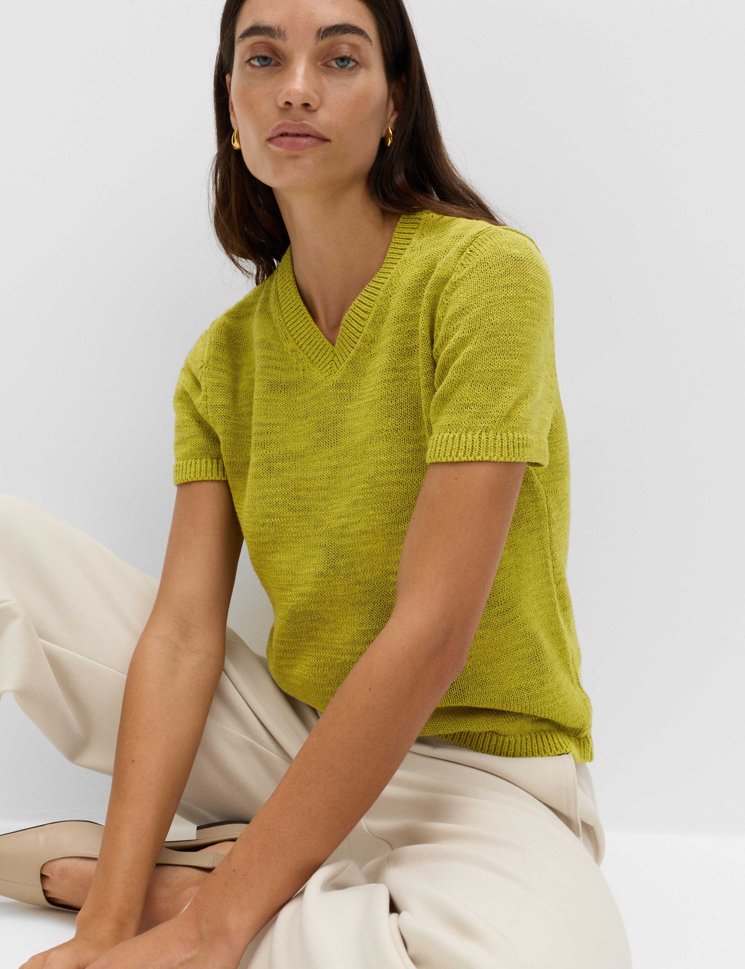 Cotton Rich V-Neck Slim Fit Knitted Top