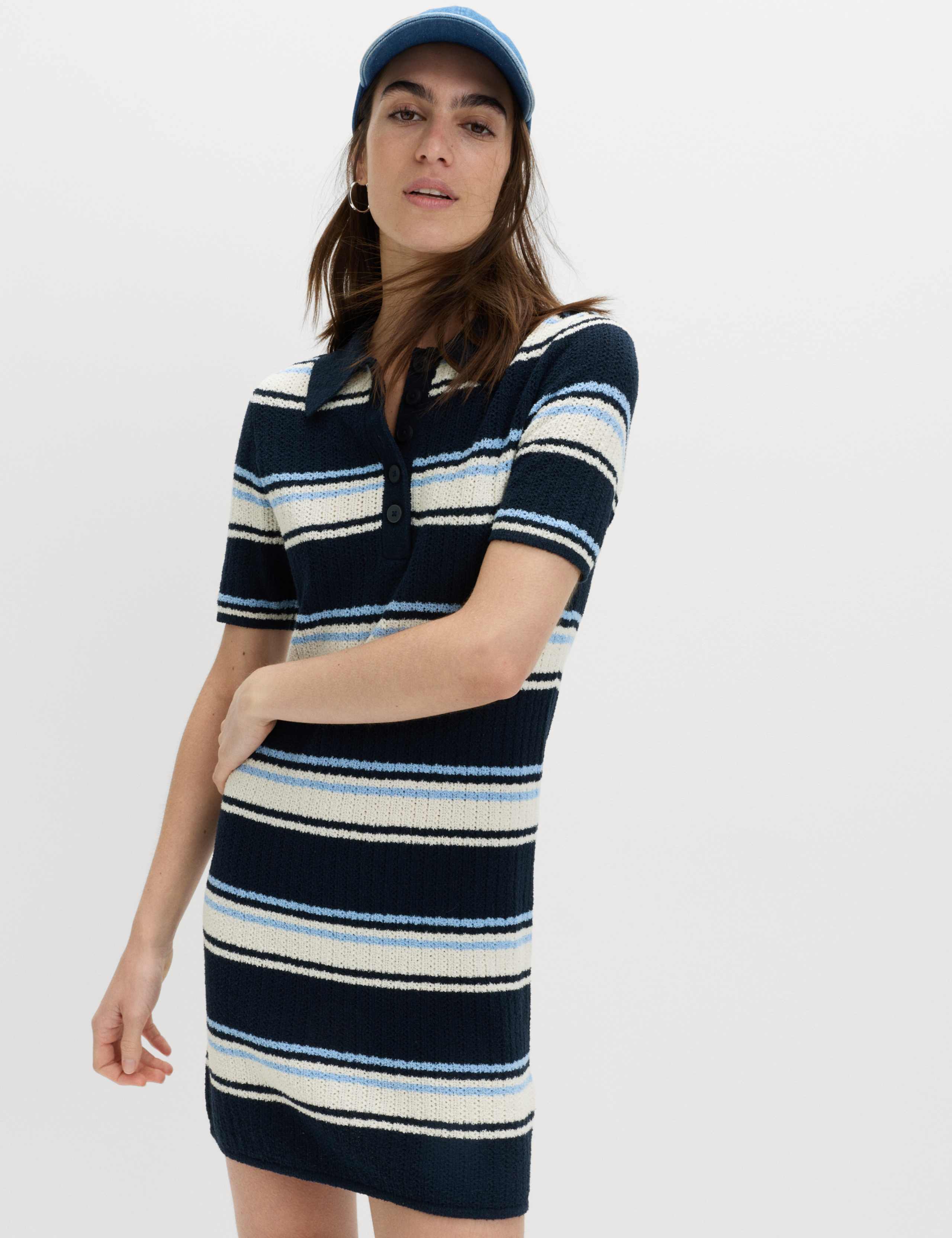 Cotton Rich Striped Knitted Mini Dress