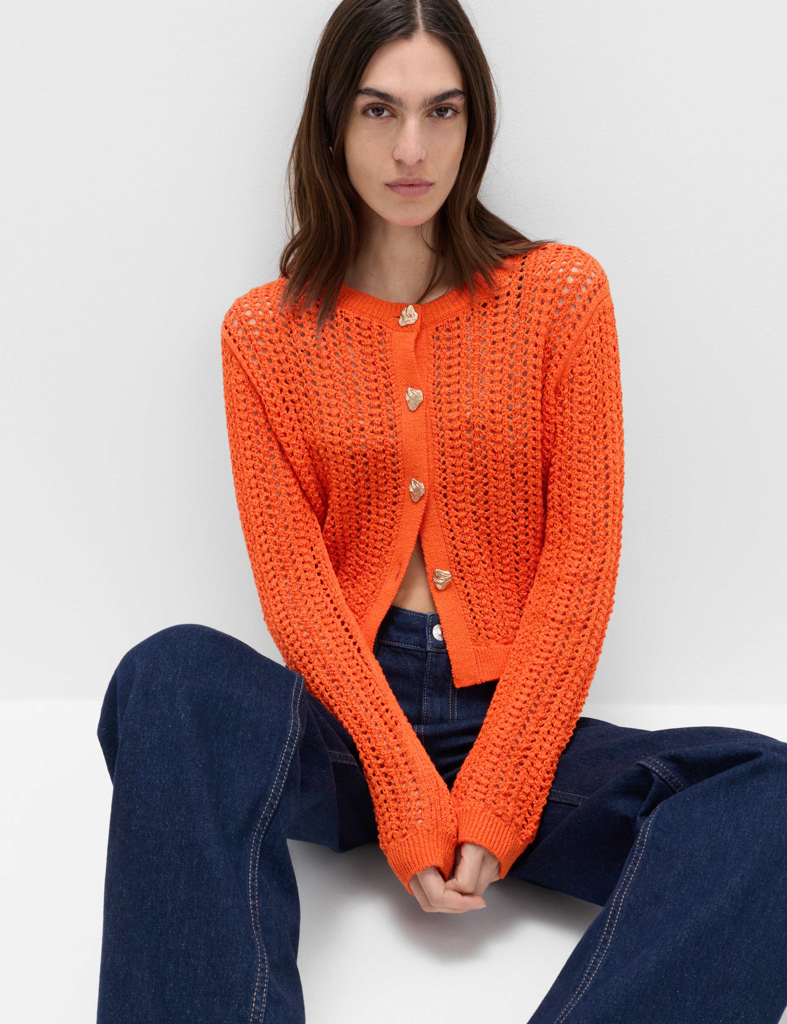 Cotton Blend Textured Slim Fit Cardigan