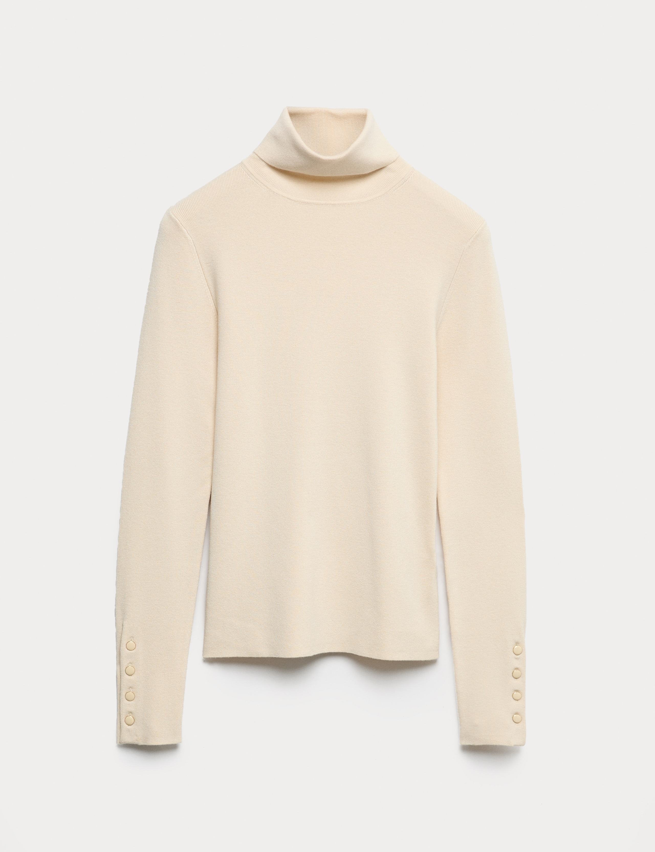 Ribbed Roll Neck Button Detail Jumper