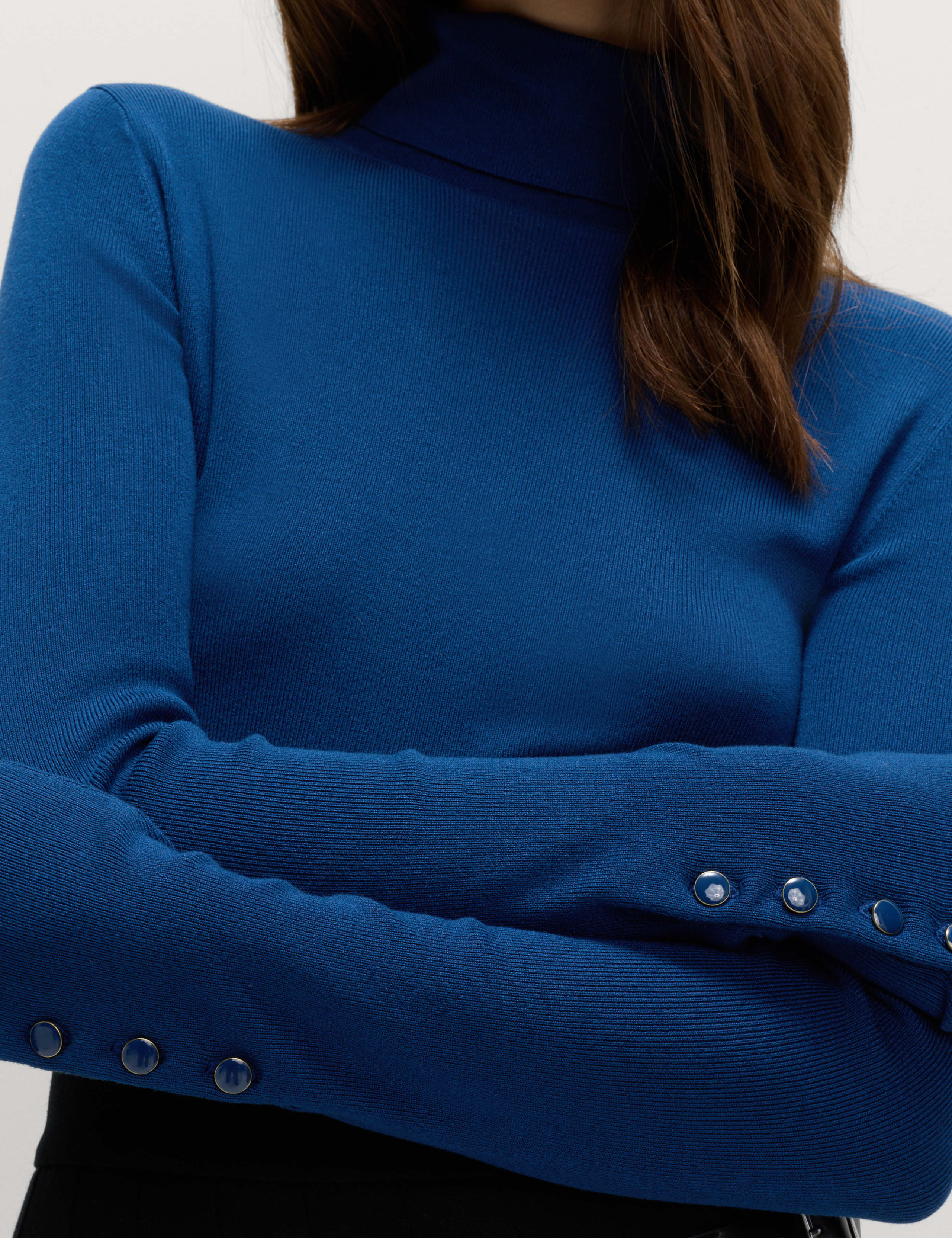 Ribbed Roll Neck Button Detail Jumper