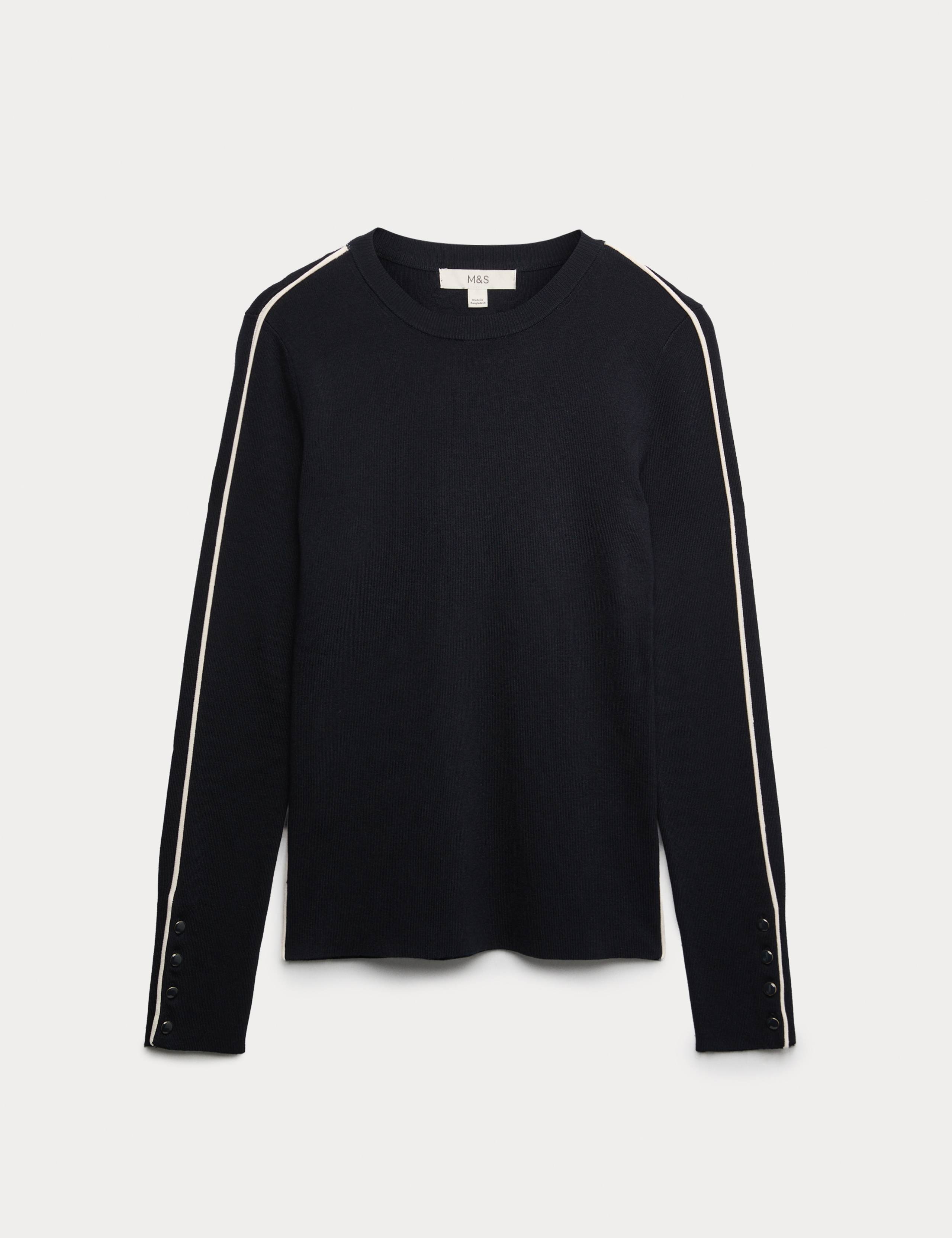 Ribbed Crew Neck Tipped Detail Jumper