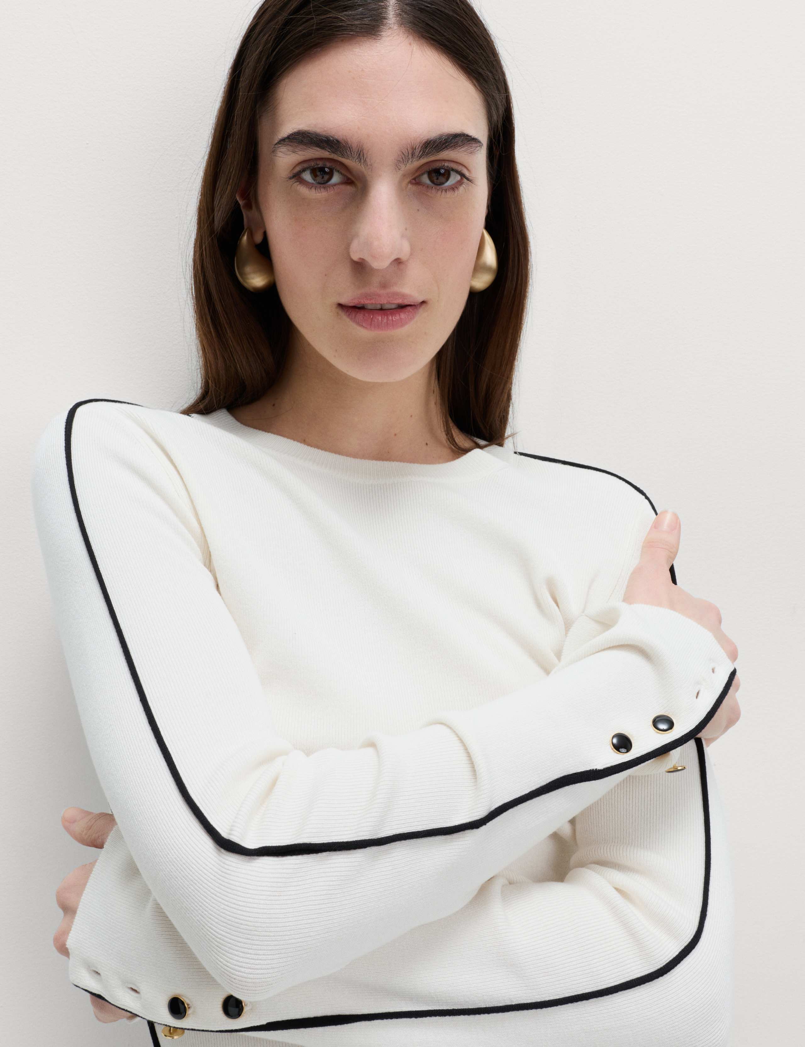 Ribbed Crew Neck Tipped Detail Jumper