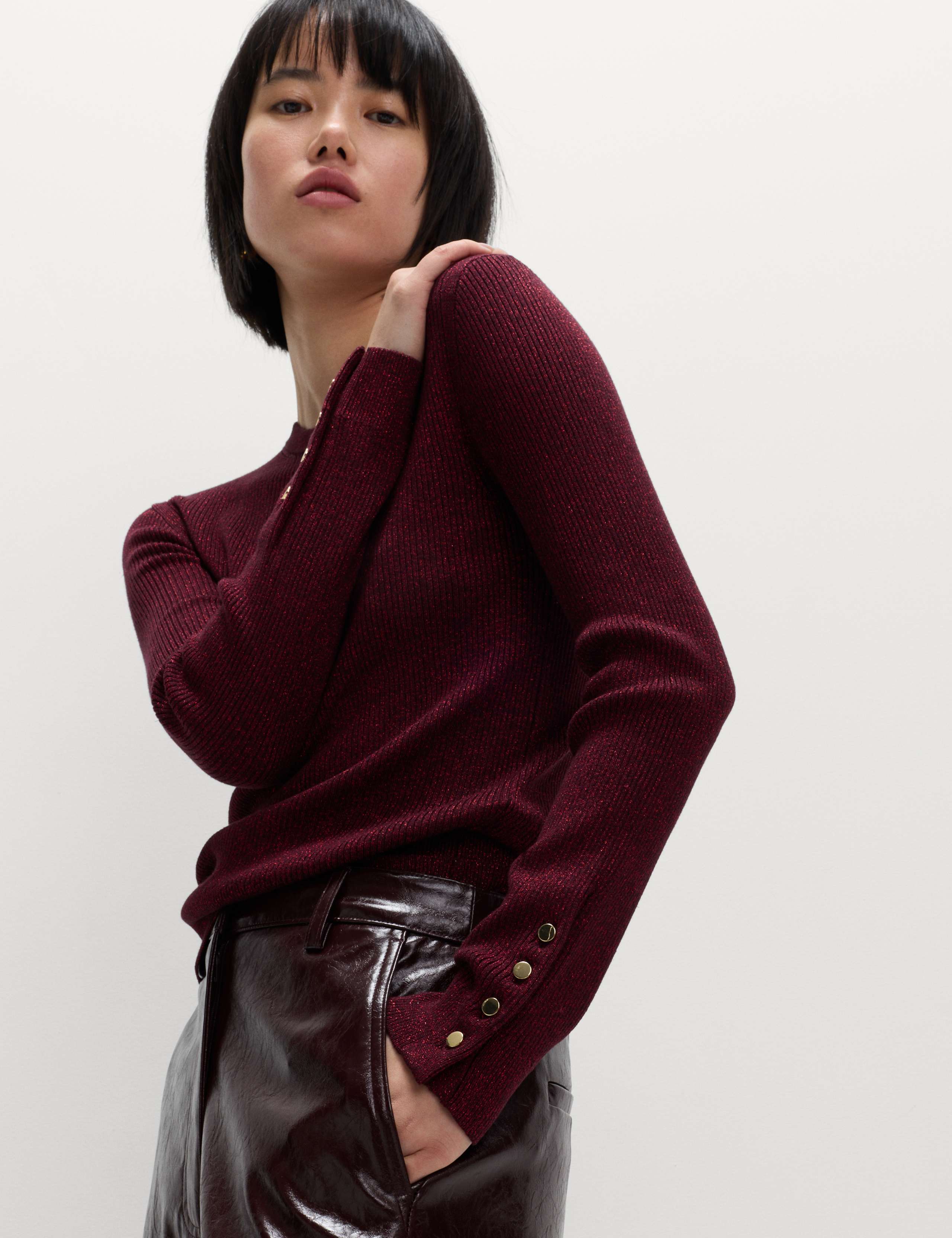 Sparkly Ribbed Button Detail Jumper