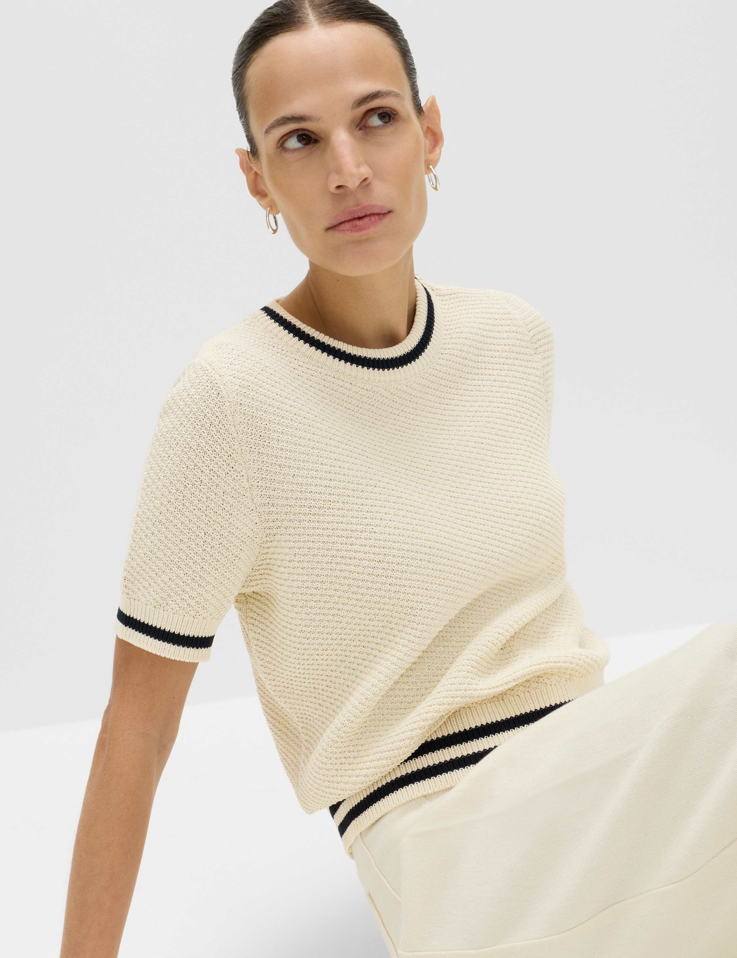 Cotton Rich Tipped Detail Knitted Top