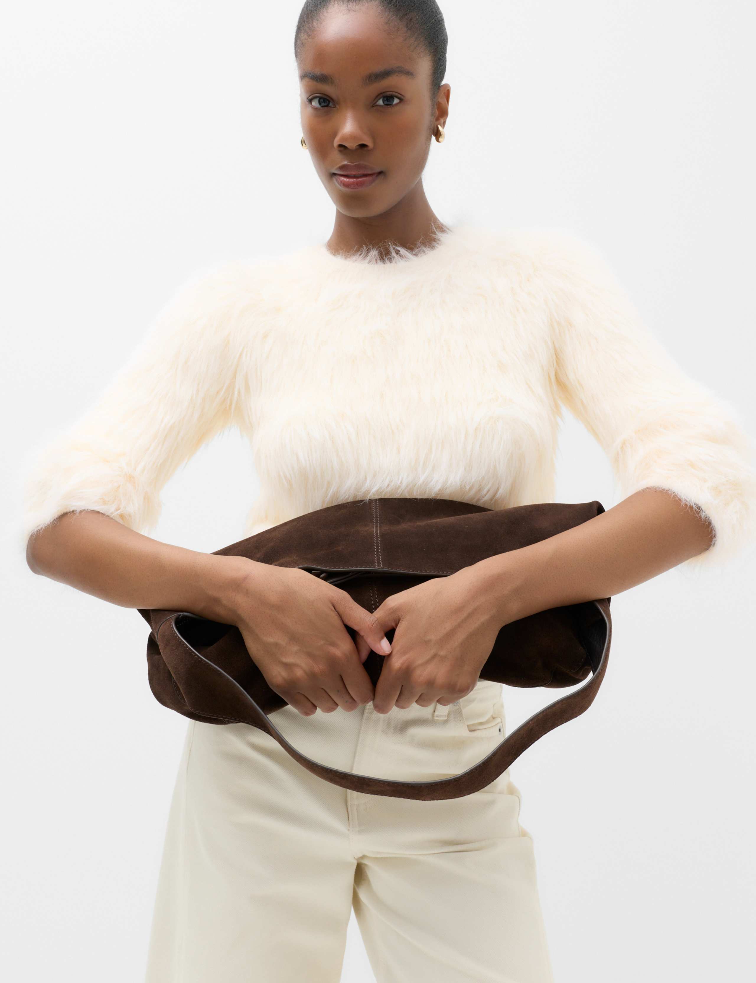 Textured Crew Neck Slim Fit Cropped Jumper