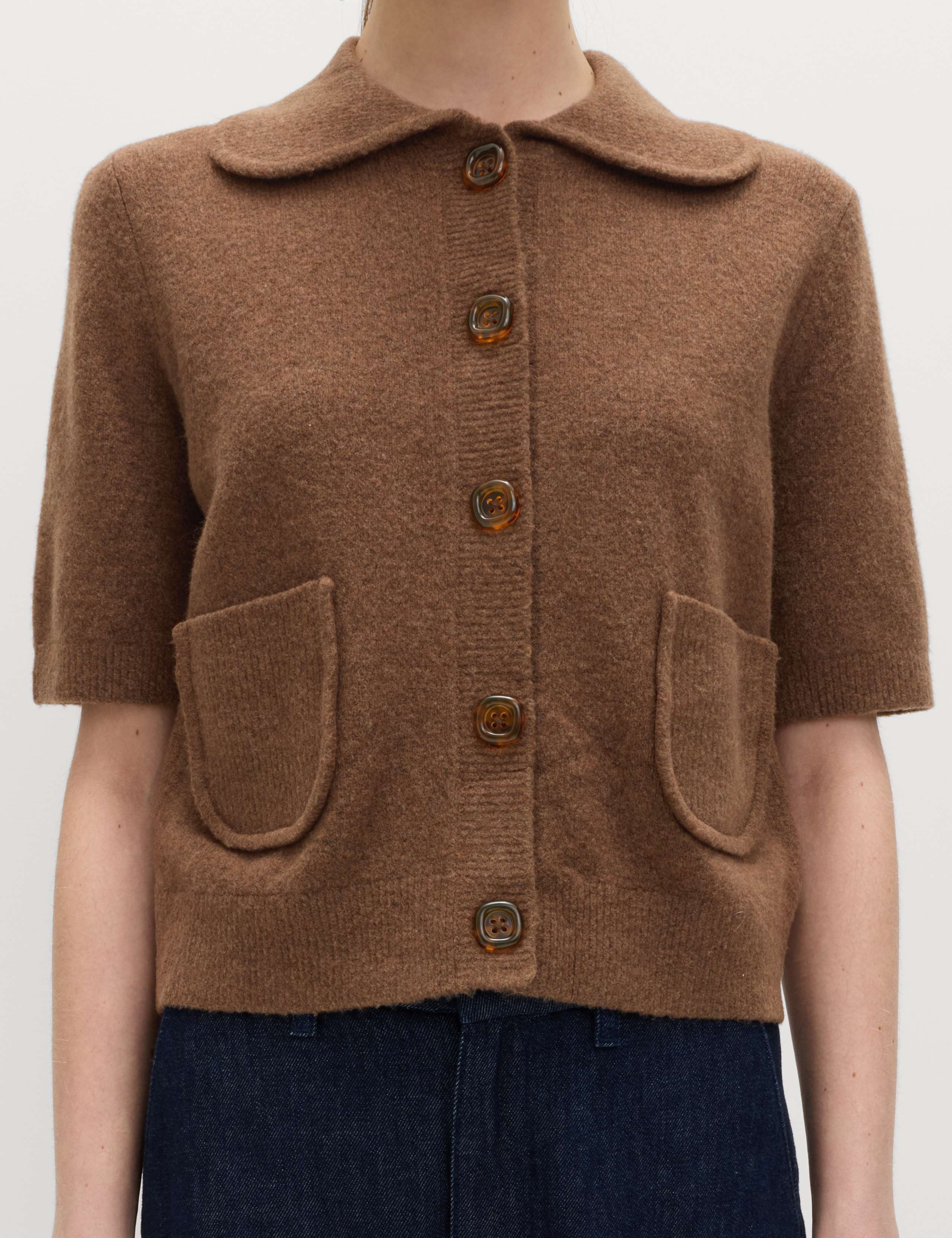 Collared Cardigan with Cotton