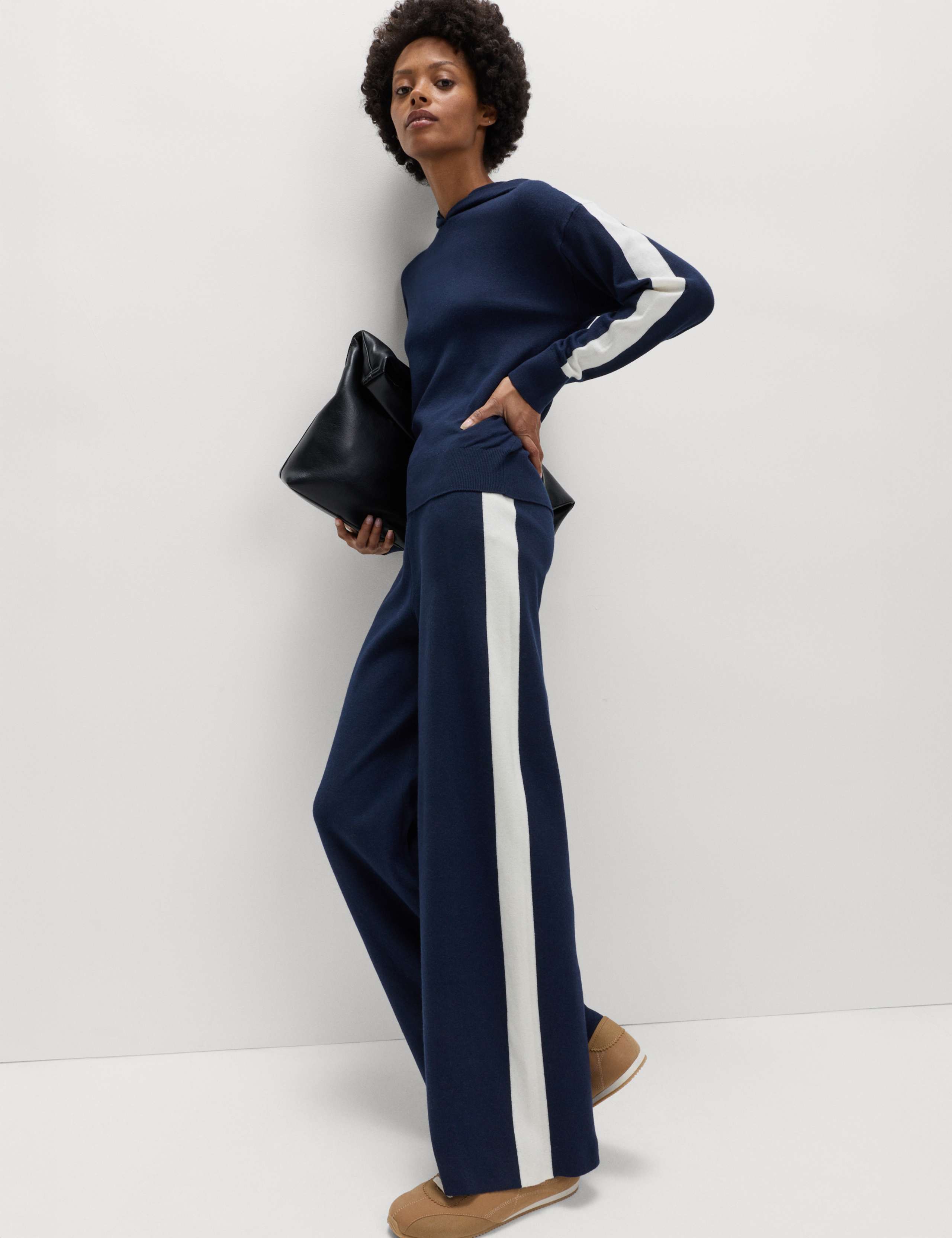 Wide Leg Knitted Trousers with Wool