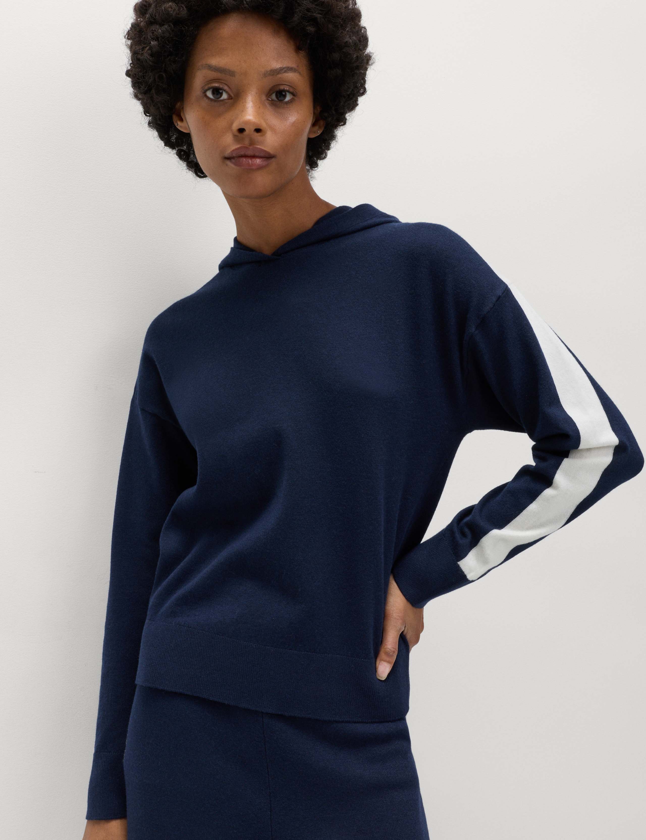 Side Stripe Knitted Hoodie with Wool