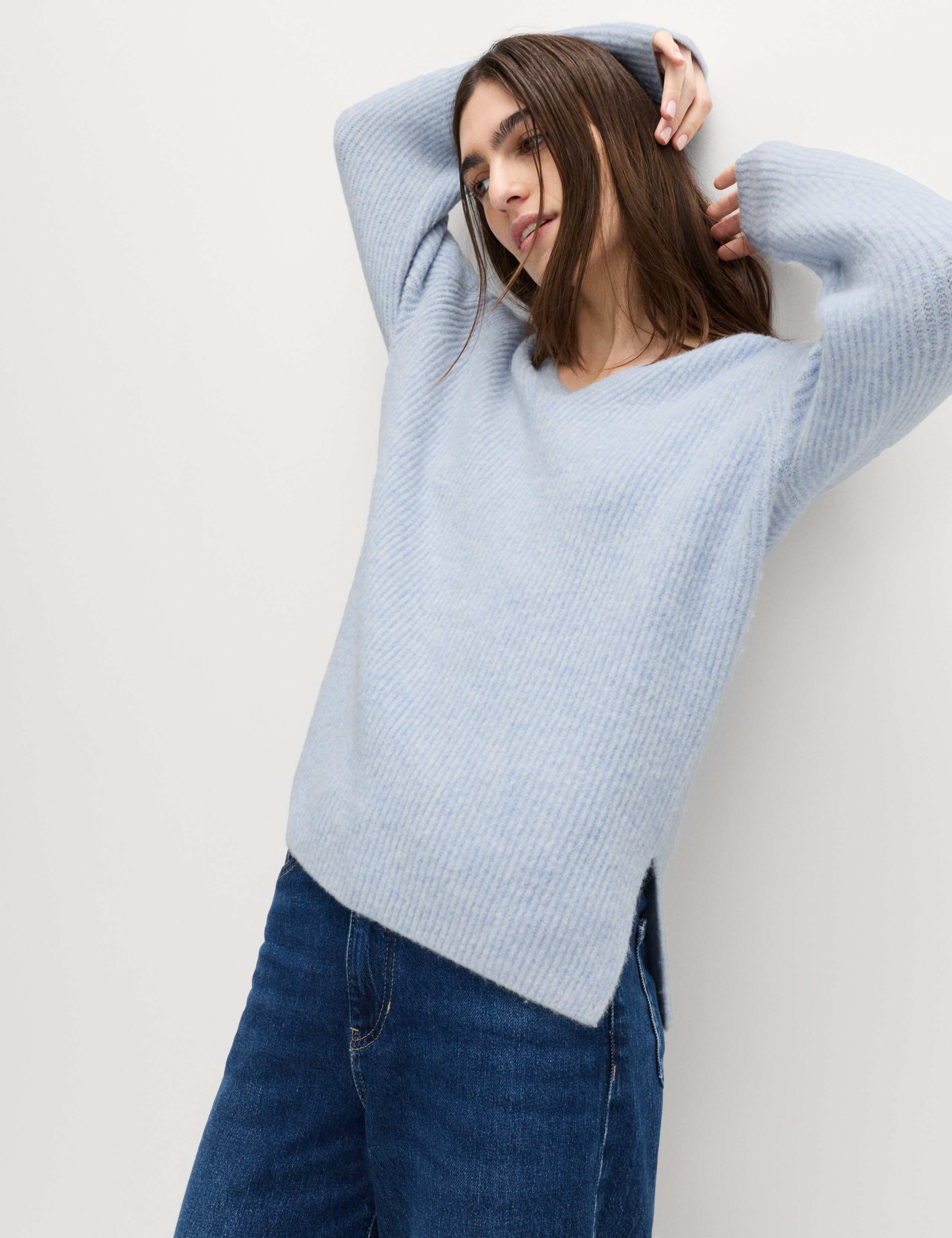 V-Neck Ribbed Jumper With Wool