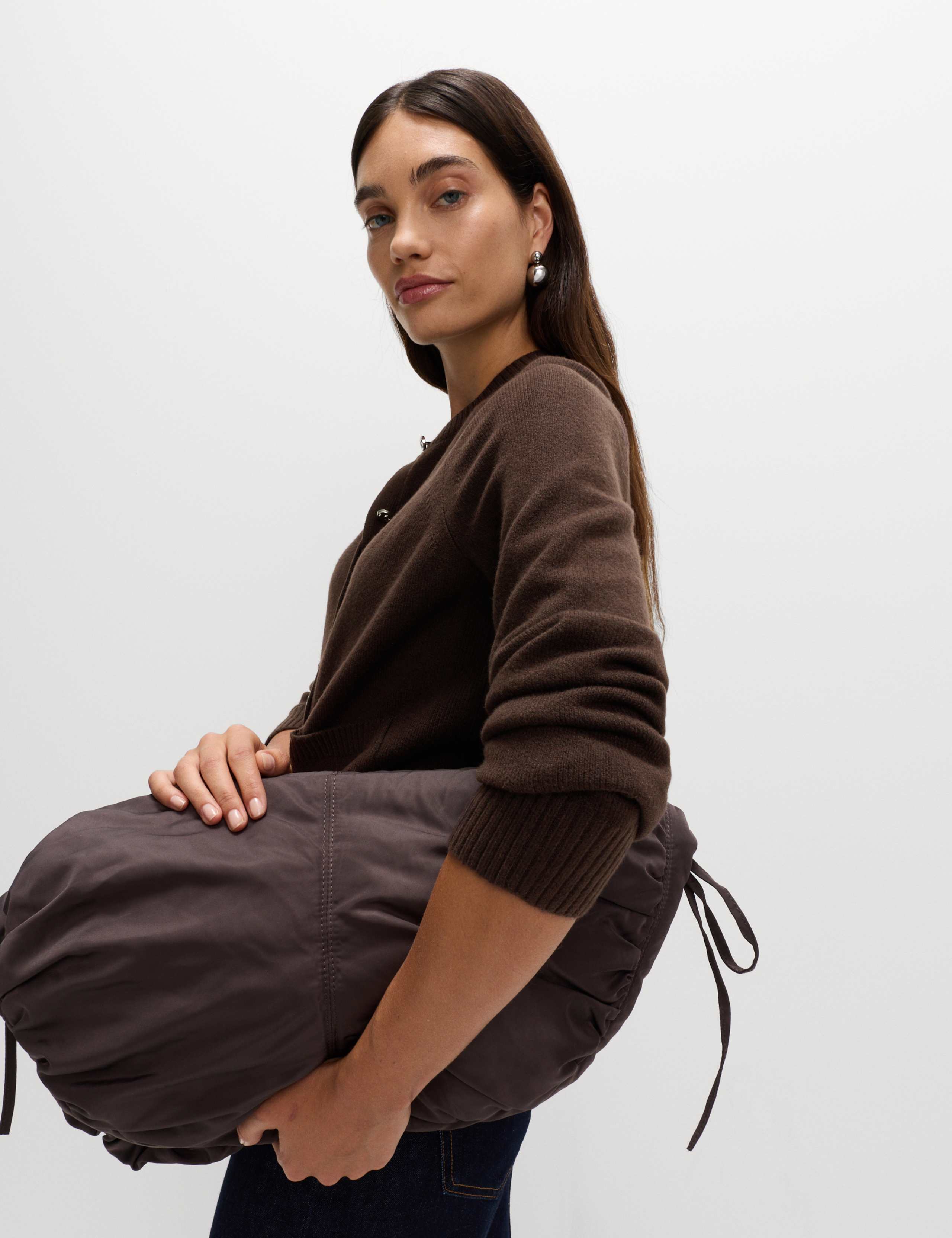 Air-Yarn Crew Neck Button Front Cropped Cardigan