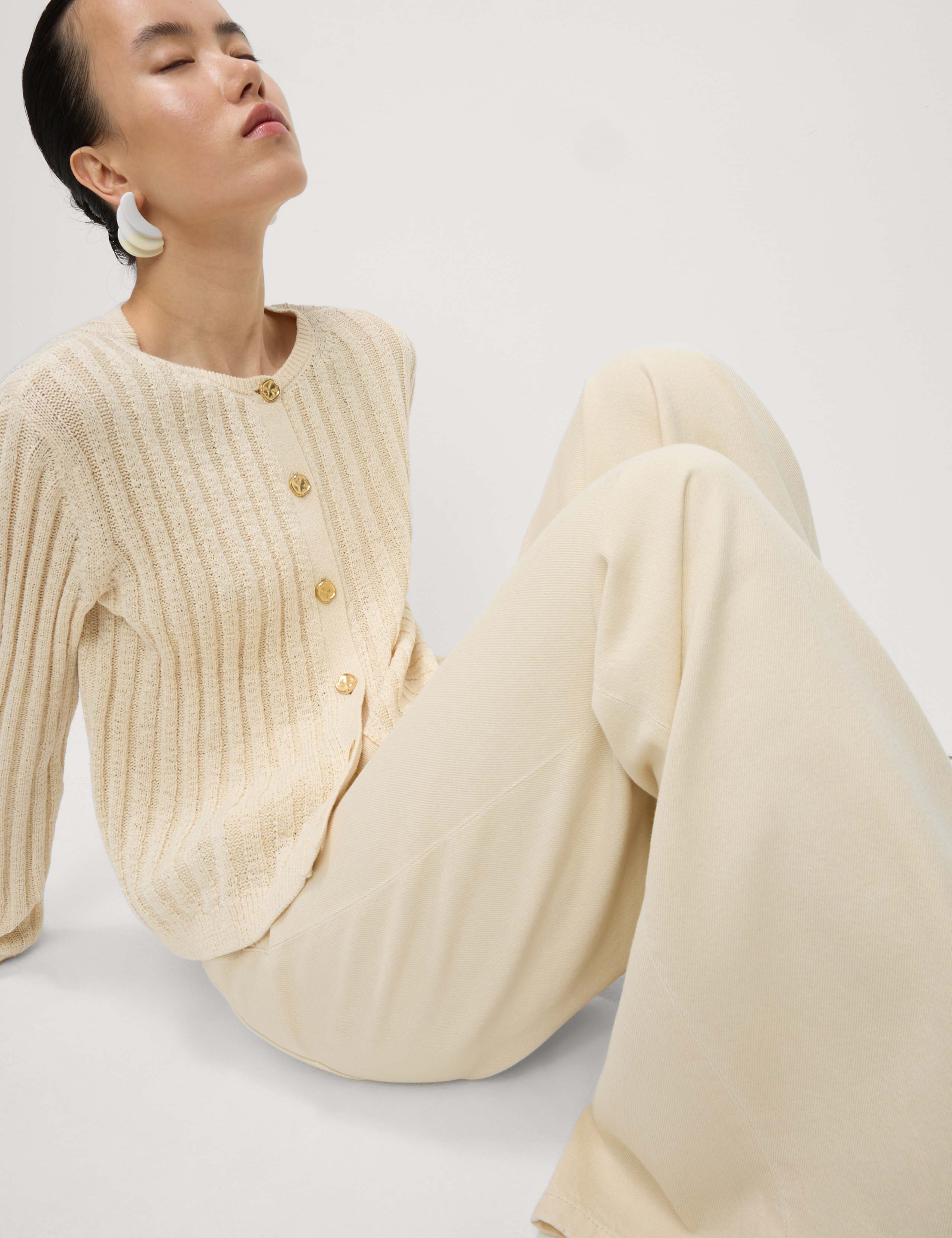 Cotton Blend Ribbed Cardigan