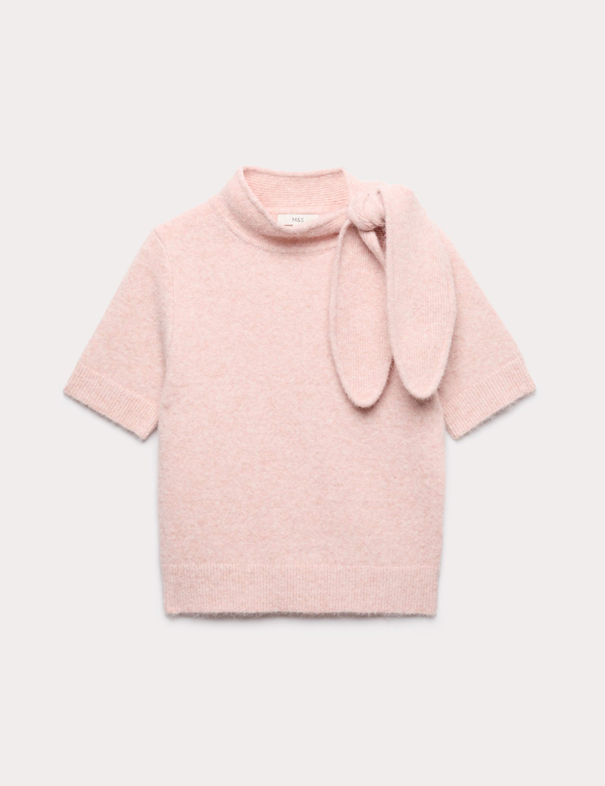 Tie Neck Knitted Top with Wool